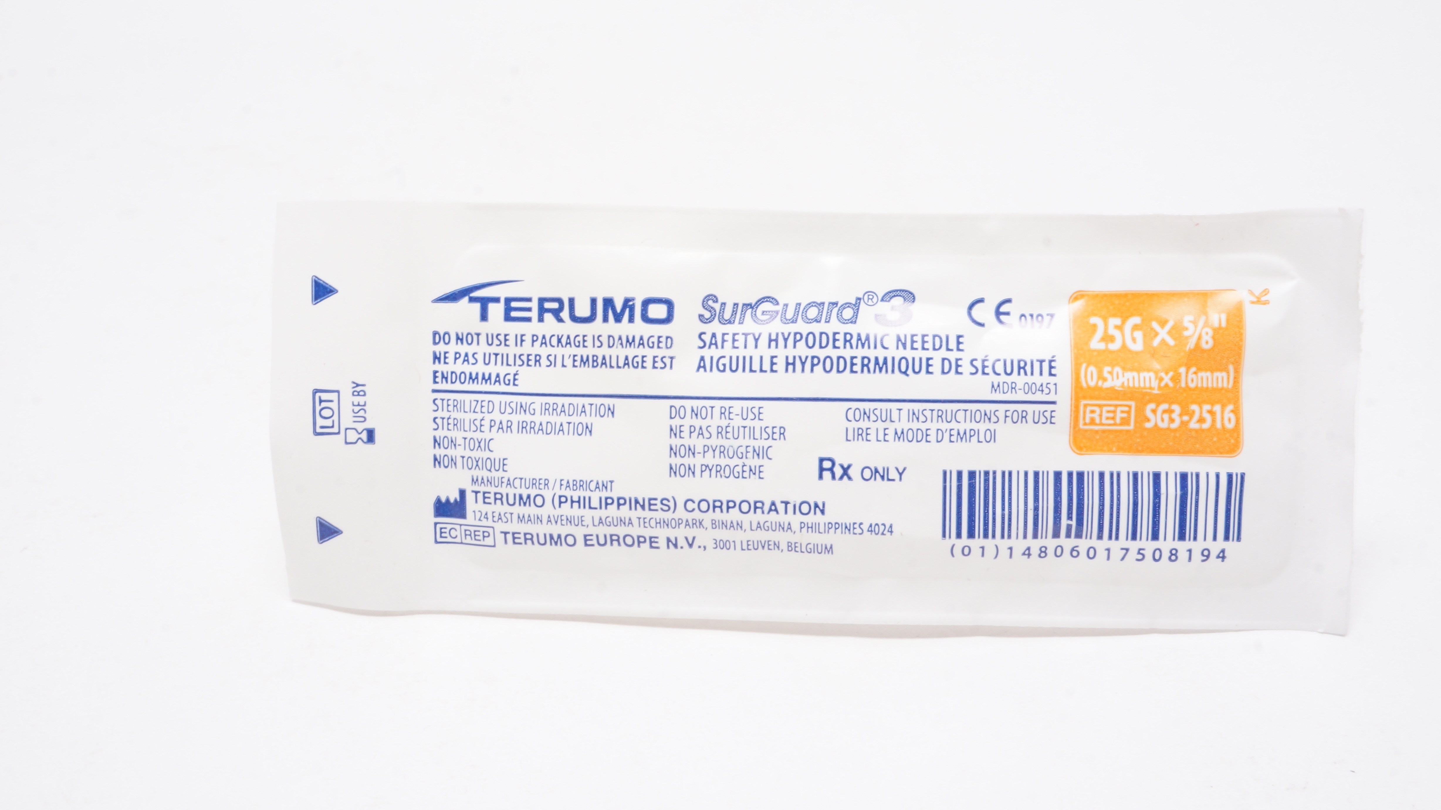 Terumo SG3-2516 SurGuard 3 Safety Hypodermic Ndle 25G x 5/8inch