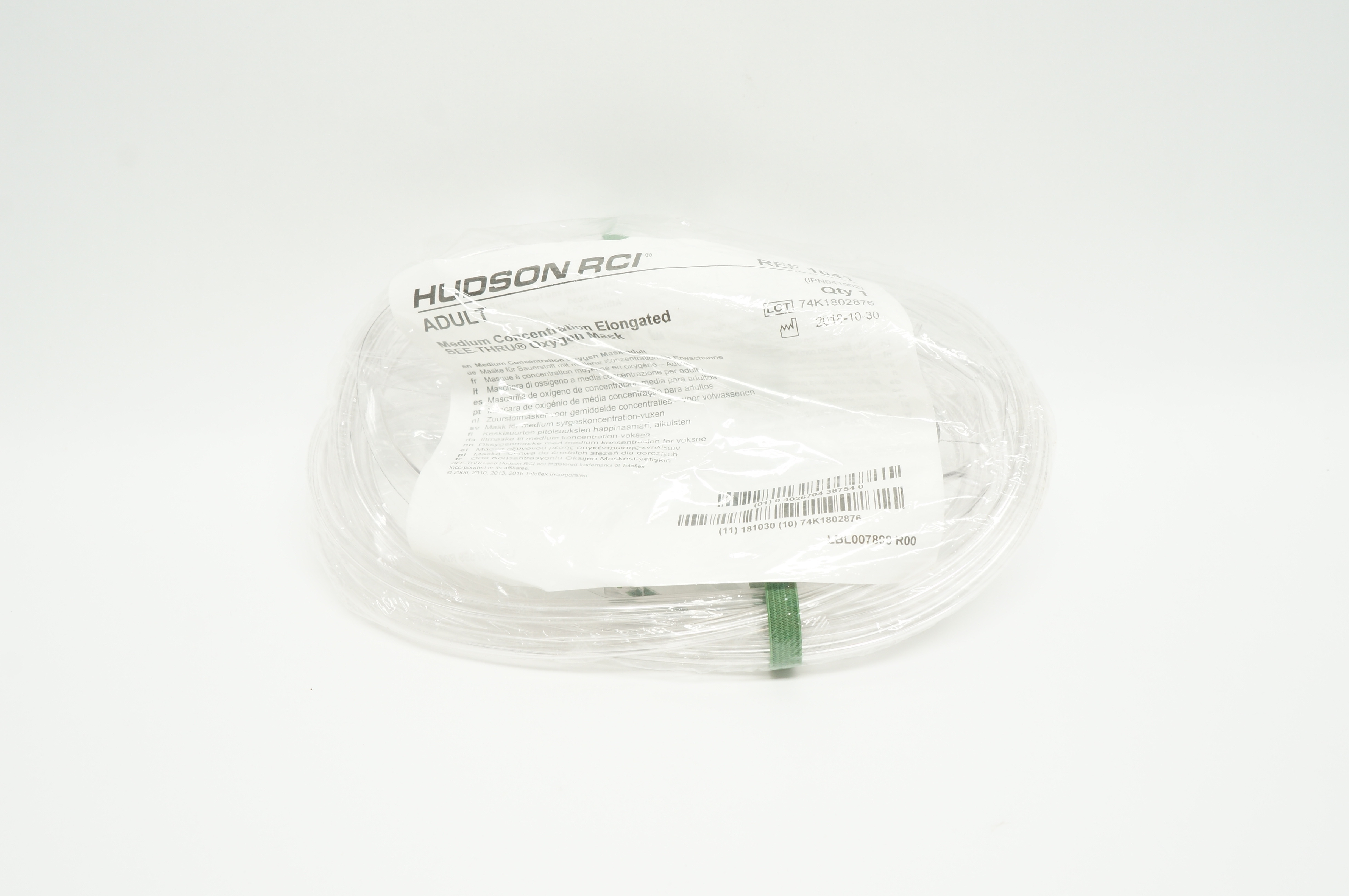 Teleflex 1041 Hudson RCI Adult Medium Concentration Elongated Oxygen Mask