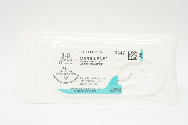 Ethicon R647 3-0 MERSILENE FS-1, 24mm 3/8c Reverse Cutting, 18inch