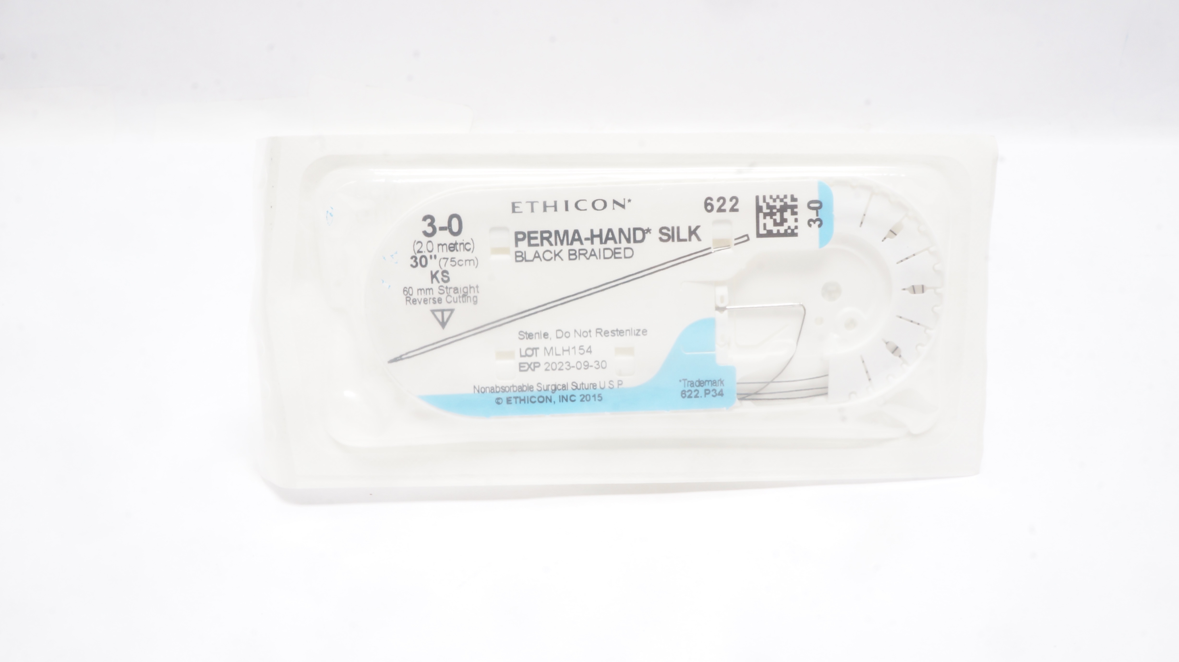 Ethicon 622 3-0 Perma-Hand Silk Stre KS 60mm Straight Reverse Cutting, 30inch(x)