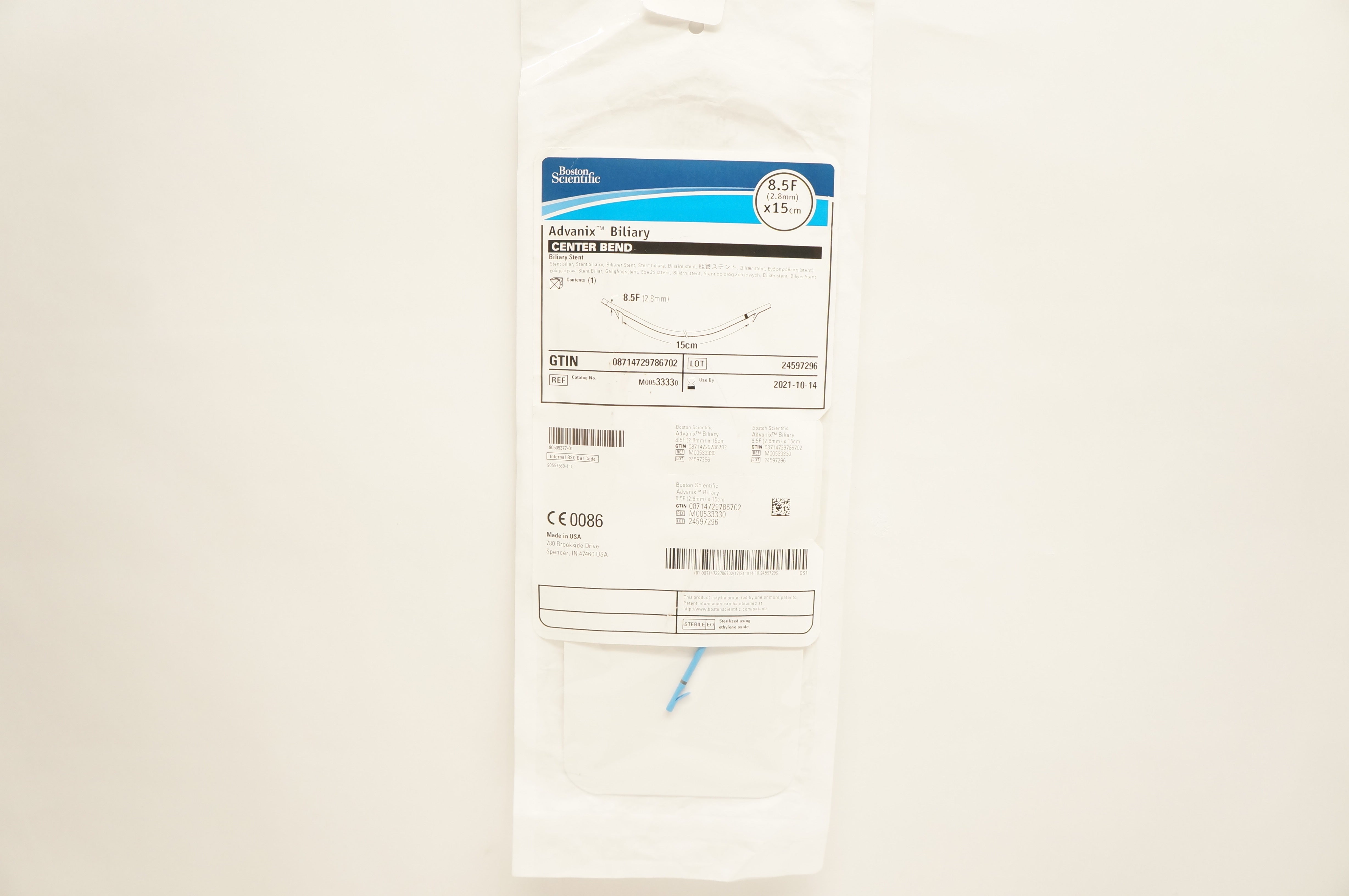 Boston Scientific 3333 Advanix Biliary Center Bend Biliary Stnt. 8.5F x 15cm (x)