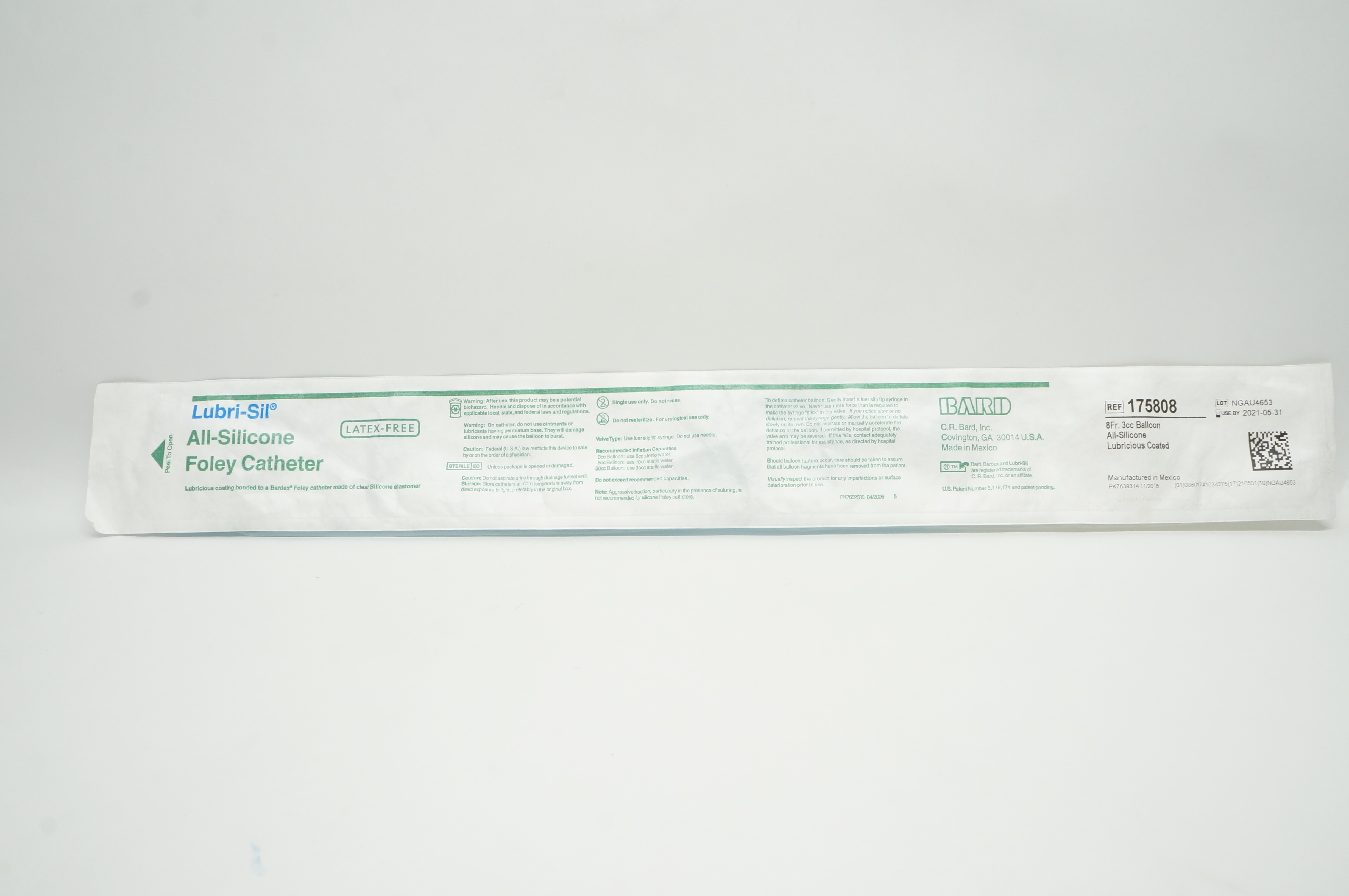 Bard 175808 Lubri-Sil All-Silicone Foley Cath. 8Fr  3cc Balloon (x)