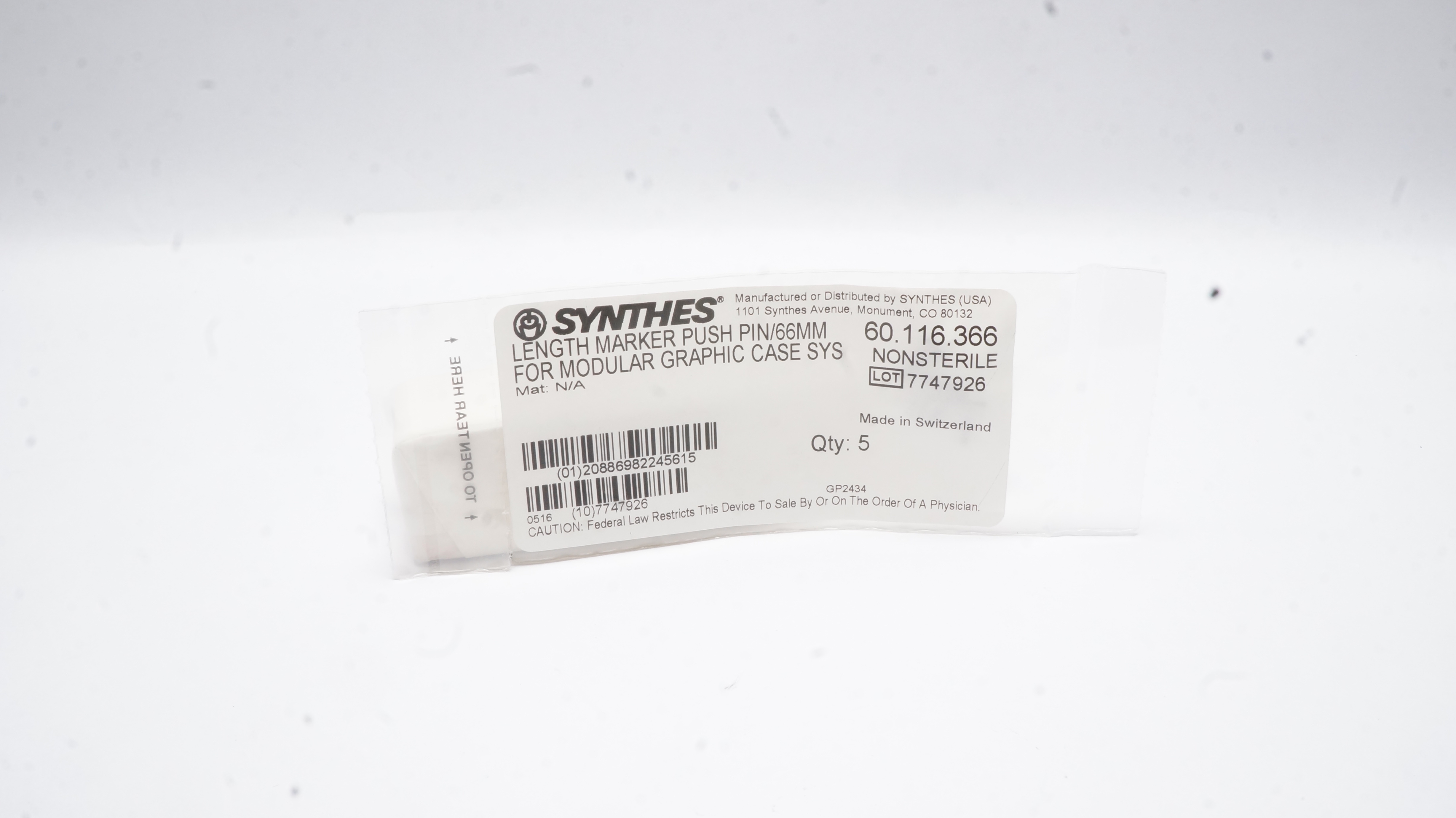 Synthes 60.116.366 Length Marker Push Pin/66mm Nonsterile - Pack of 4