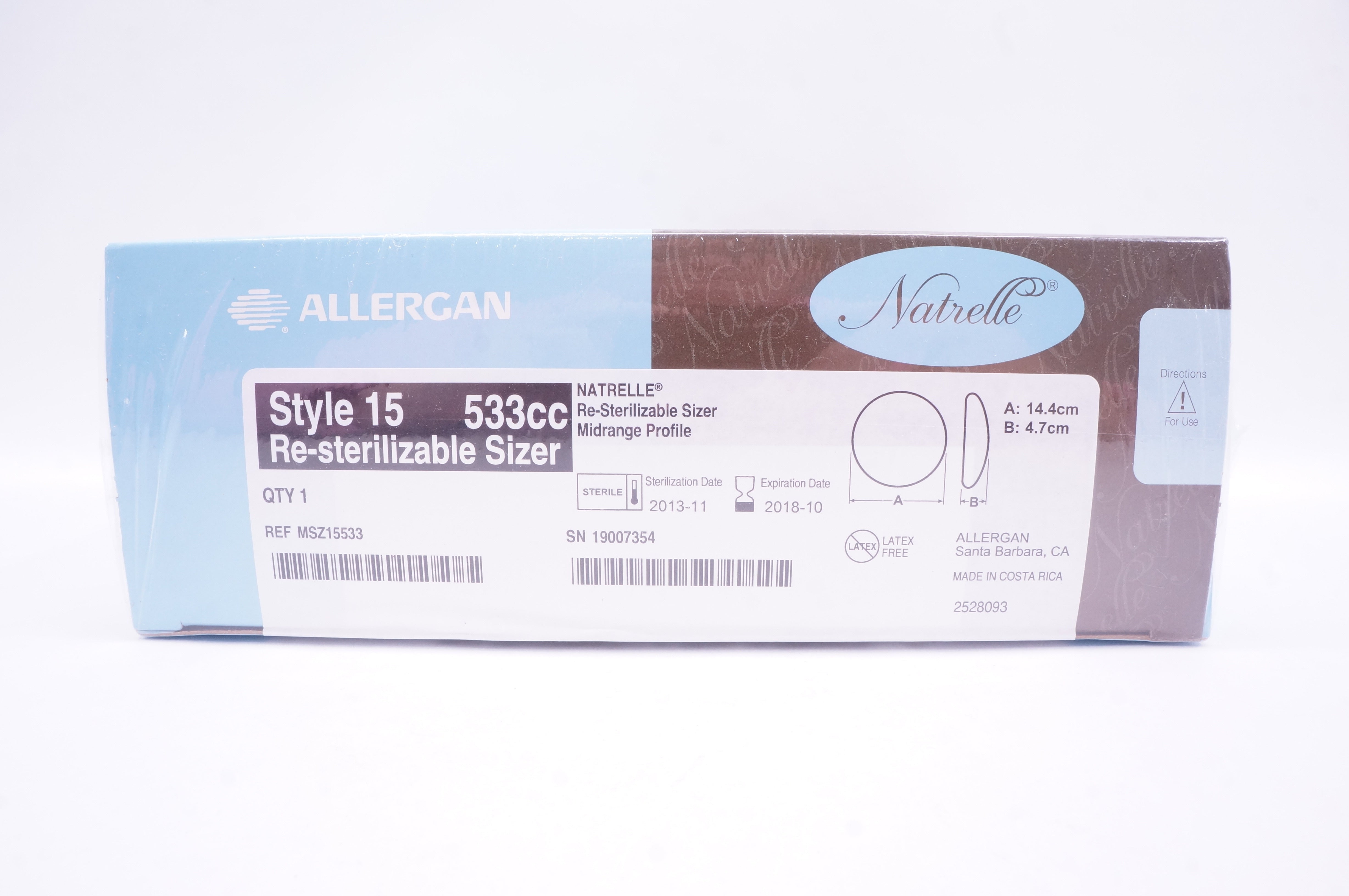 Allergan MSZ15533 Natrelle ReSterilizable Sizer Midrange Profile Style
