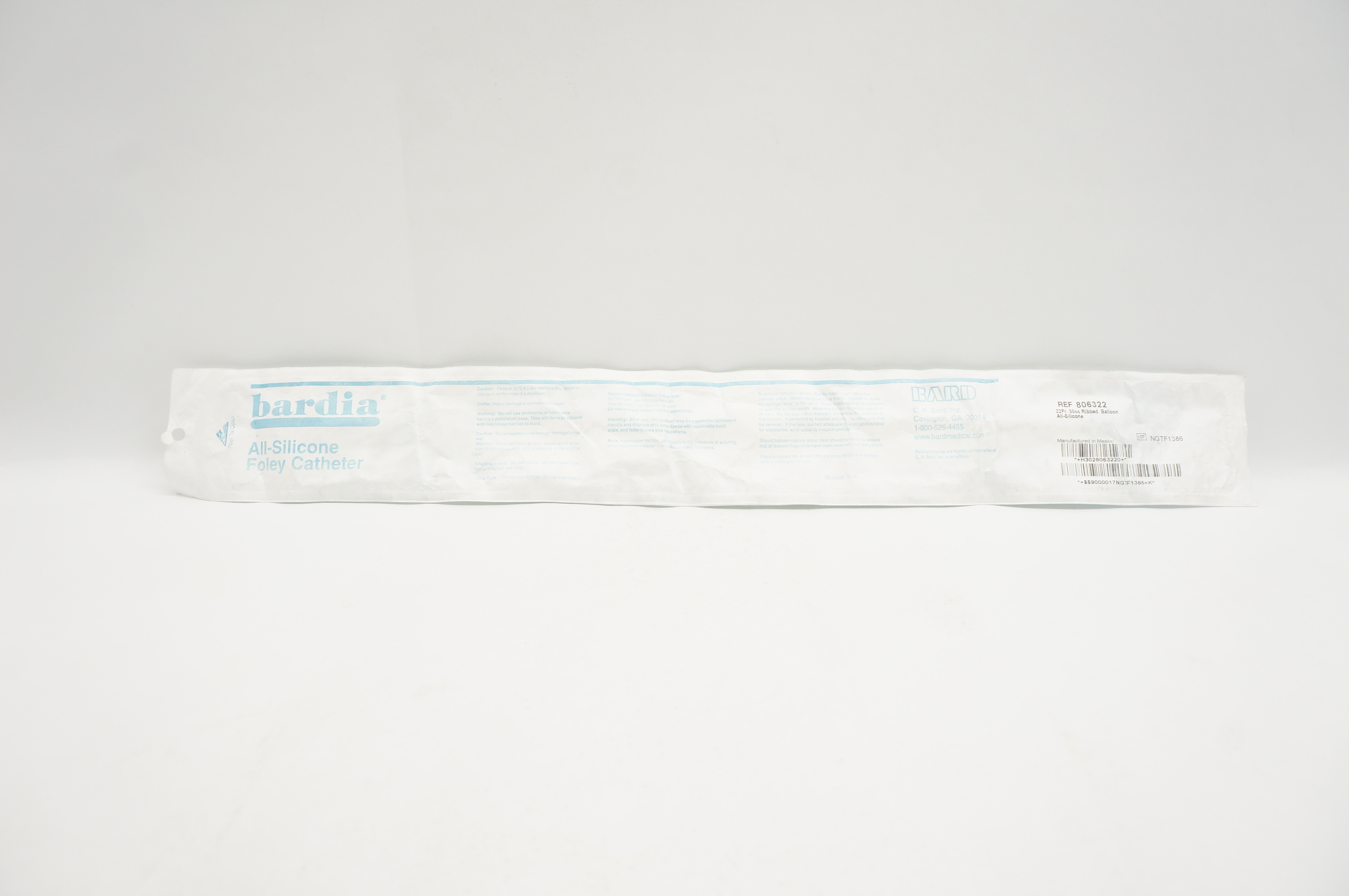 Bard 806322 Bardia Foley Cath. Ribbed Balloon All-Silicone 22Fr x 30cc