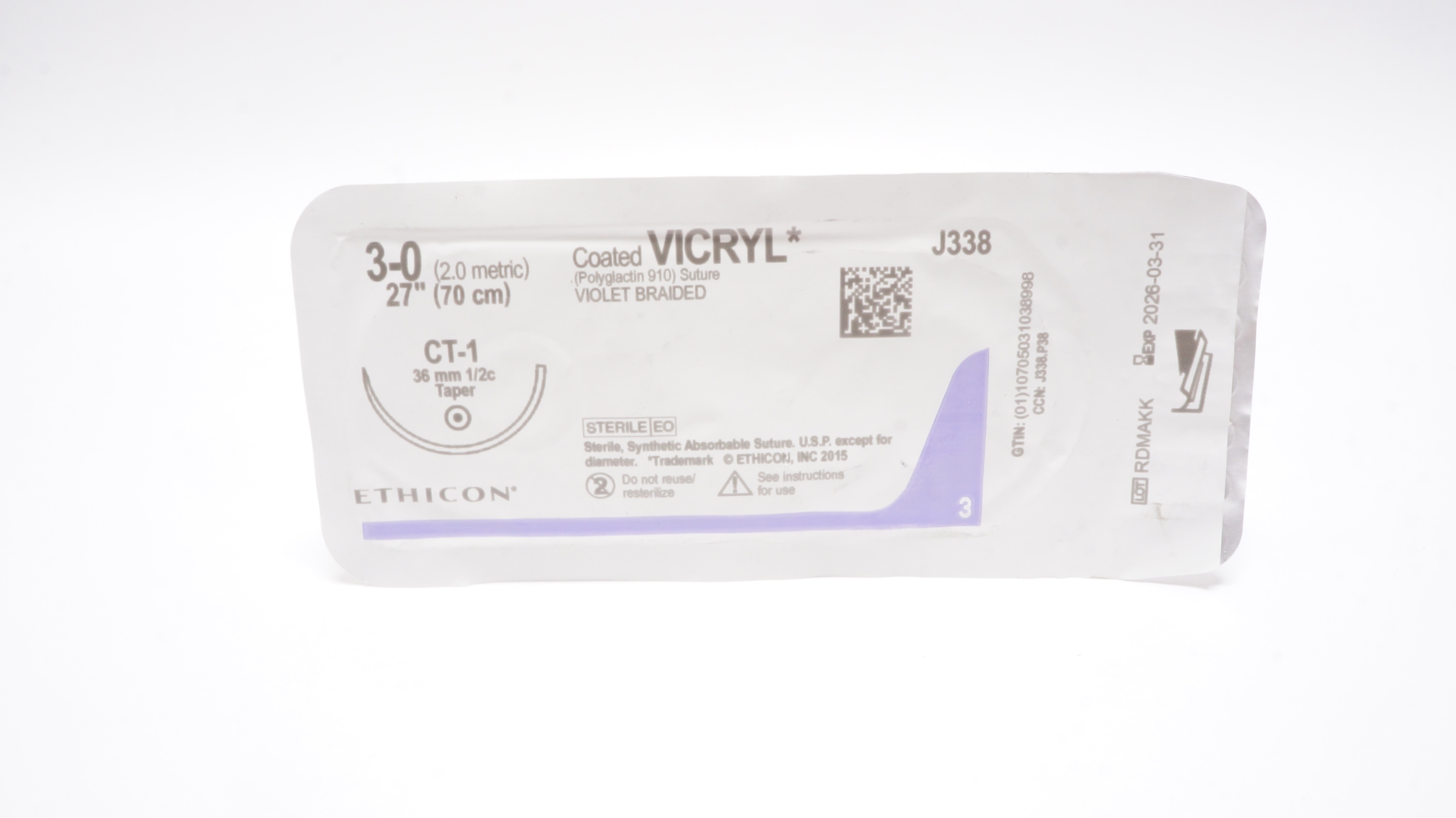 Ethicon J338 3-0 VICRYL CT-1 36mm 1/2c Taper, 27inch