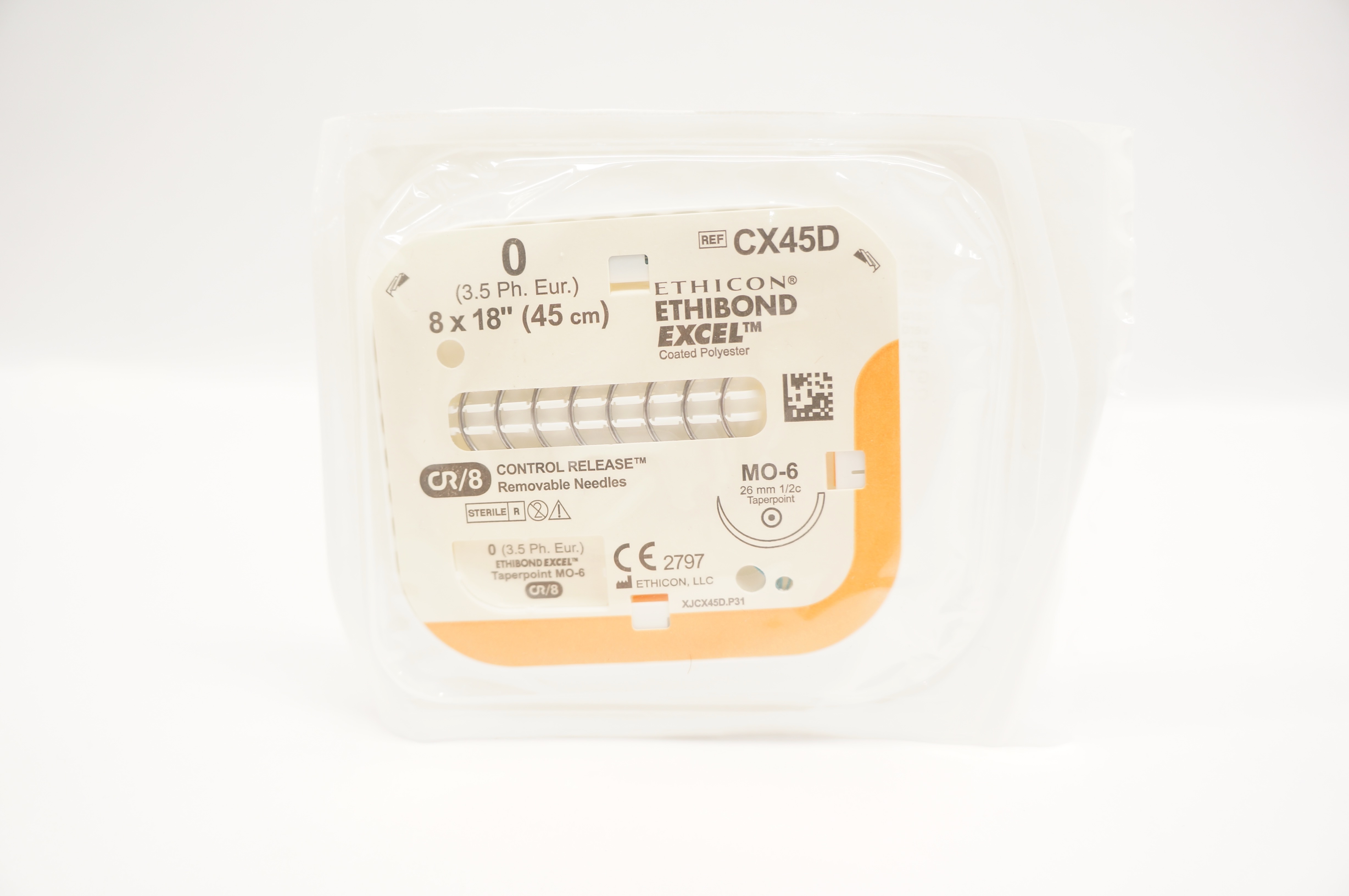 Ethicon CX45D 0 Ethibond Excel Braided Stre MO-6 26mm 1/2c Taperpoint 8x18 inch