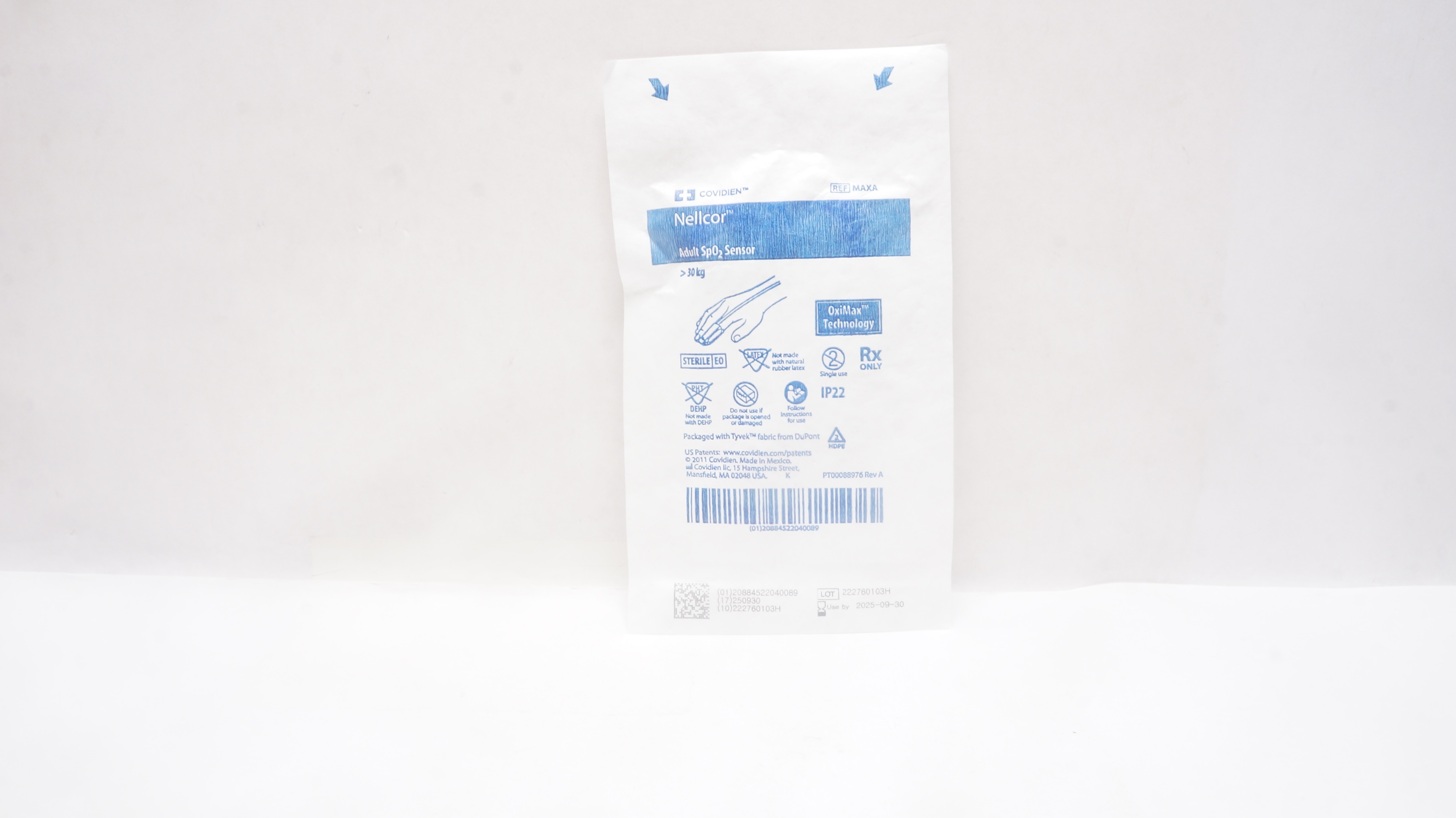 Covidien MAXA Nellcor Adult SpO2 Sensor >30kg OxiMax Technology