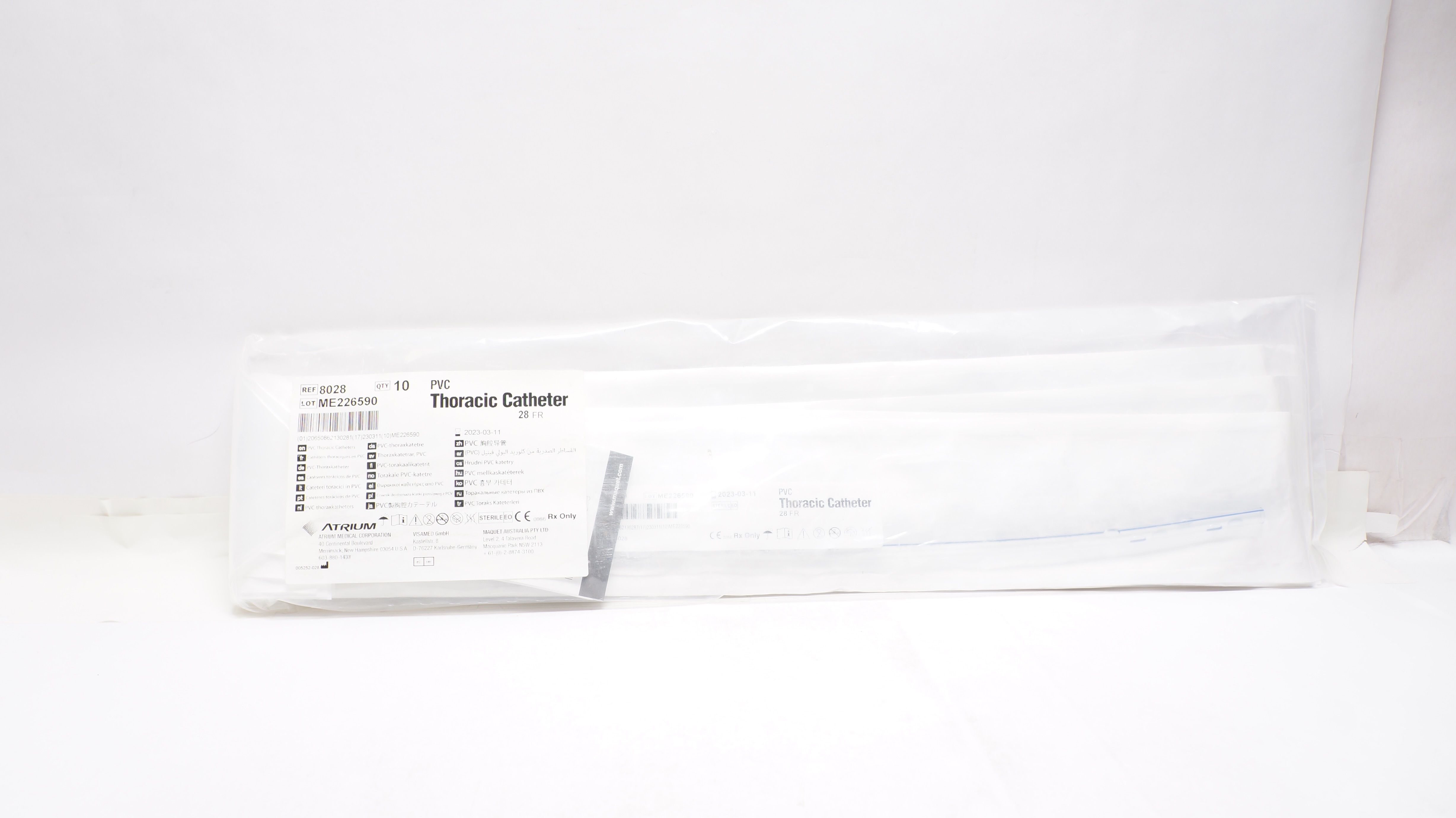 Atrium 8028 PVC Thoracic Catheter 28Fr (x) - Box of 10