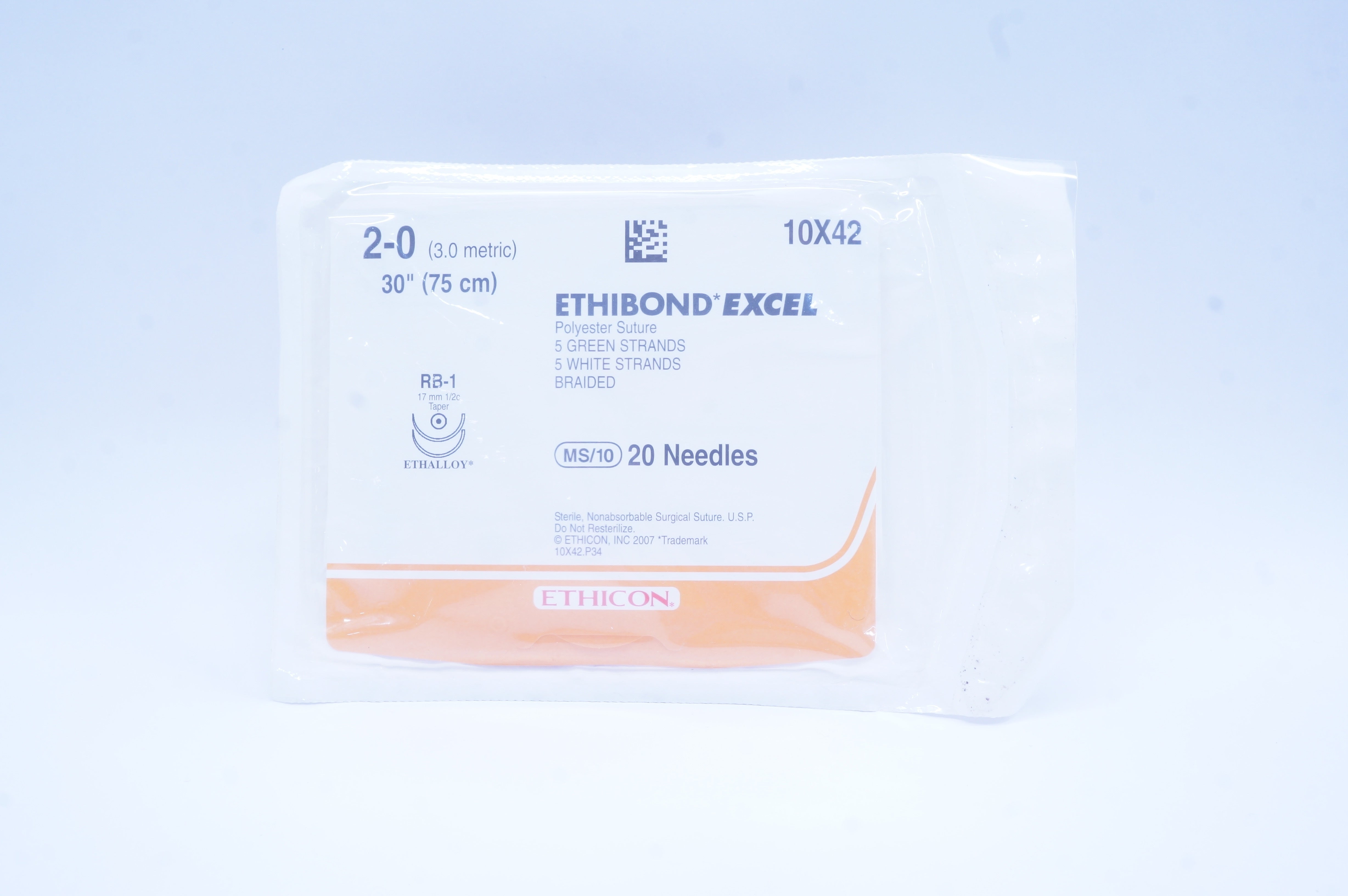 Ethicon 10X42 2-0 Ethibond Excel Polyester Stre RB-1 17mm 1/2c Taper 30in. (x)