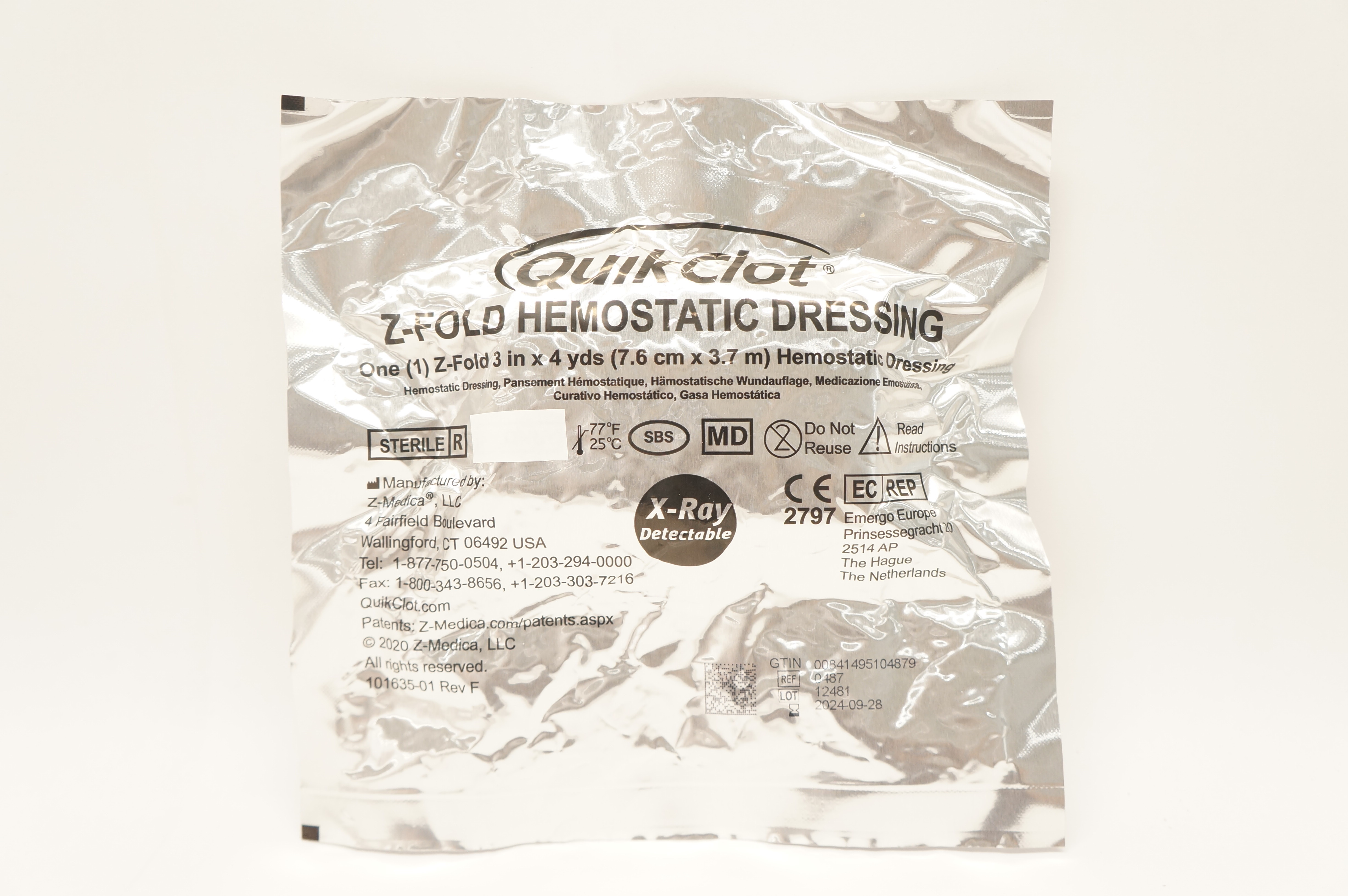 Z-Medica 0487 Quik Clot Z-Fold Hemostatic Dressing 3inch x 4yds