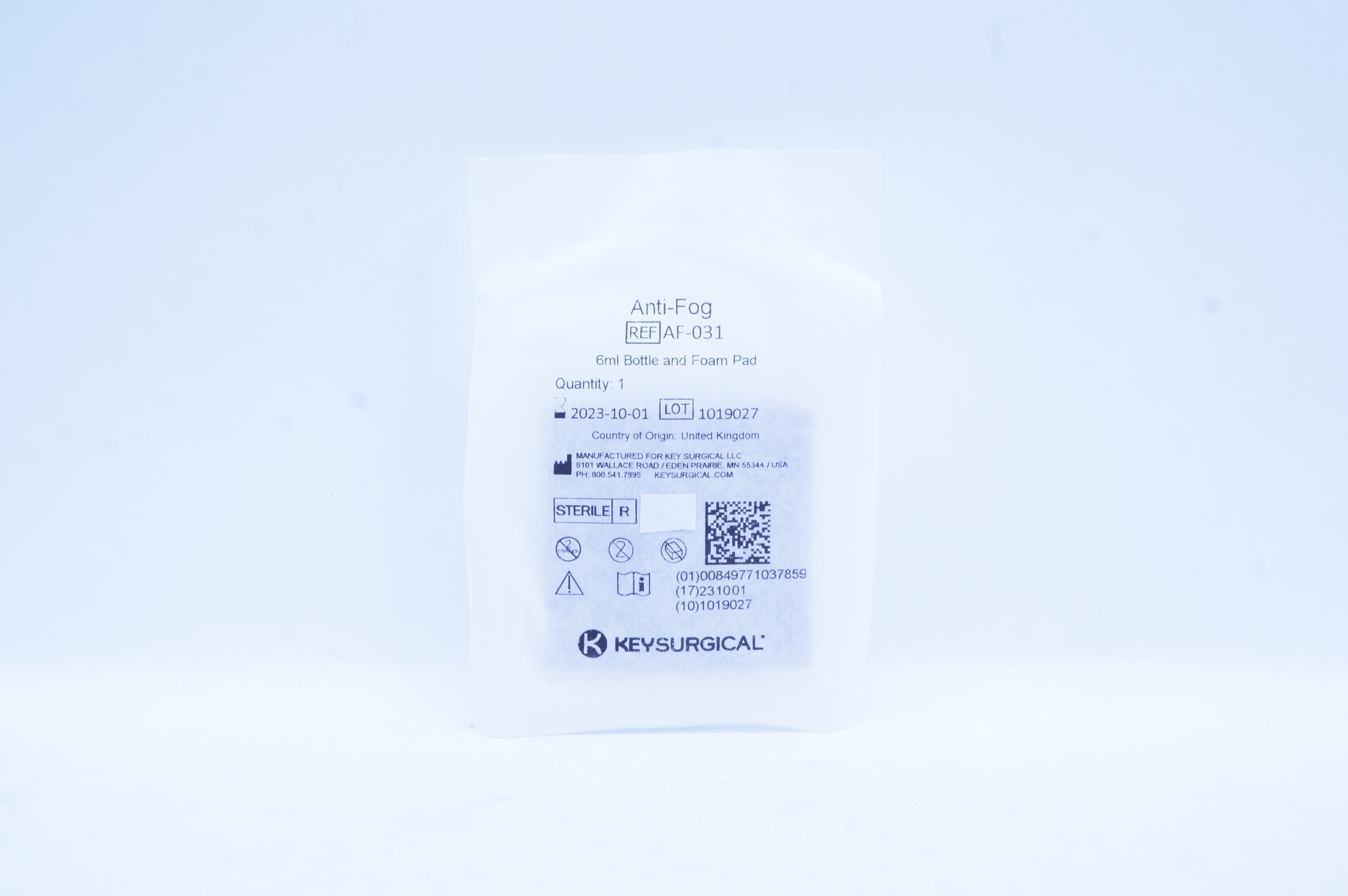 Keysurgical AF-031 Mr. Clear Anti-Fog Solution 6 ml Bottle and Foam Pad