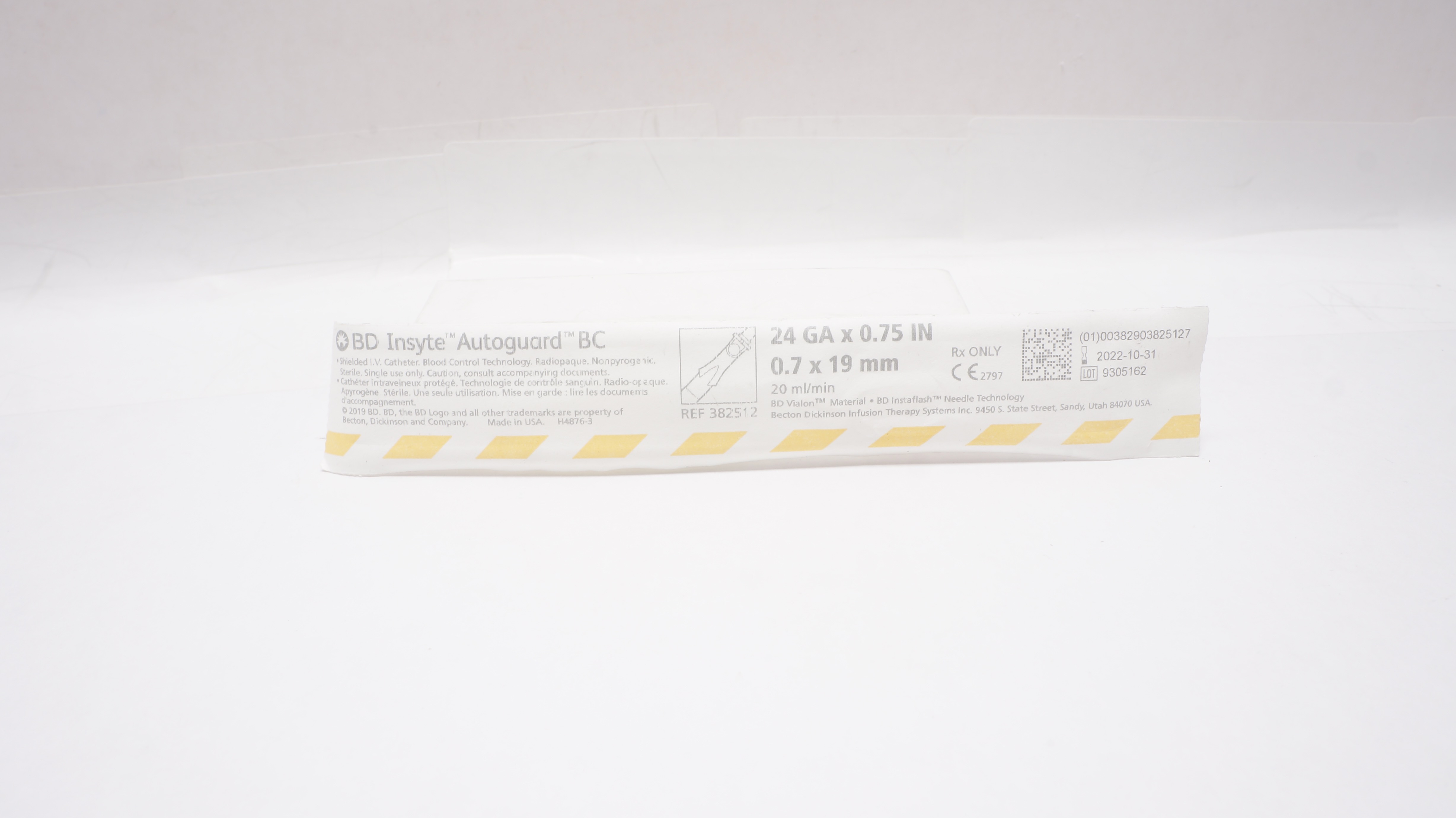 BD 382512 Insyte Autoguard BC Shielded IV Cath. 24GA x 0.75inch 20mL/min (x)