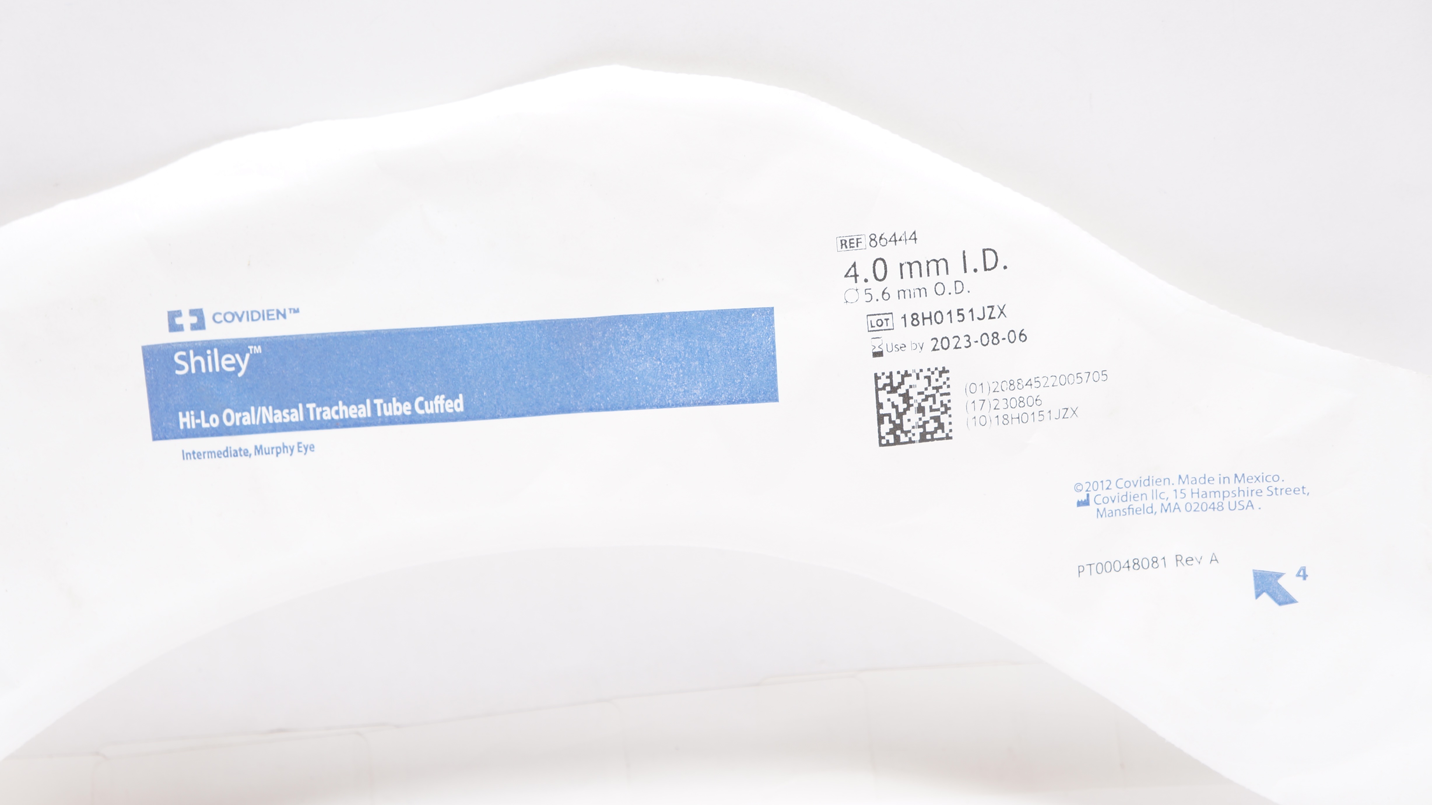 Covidien 86444 Shiley Hi-Lo Oral/Nasal Tracheal Tube Cuffed 4.0 ID x 5.6mm OD(x)