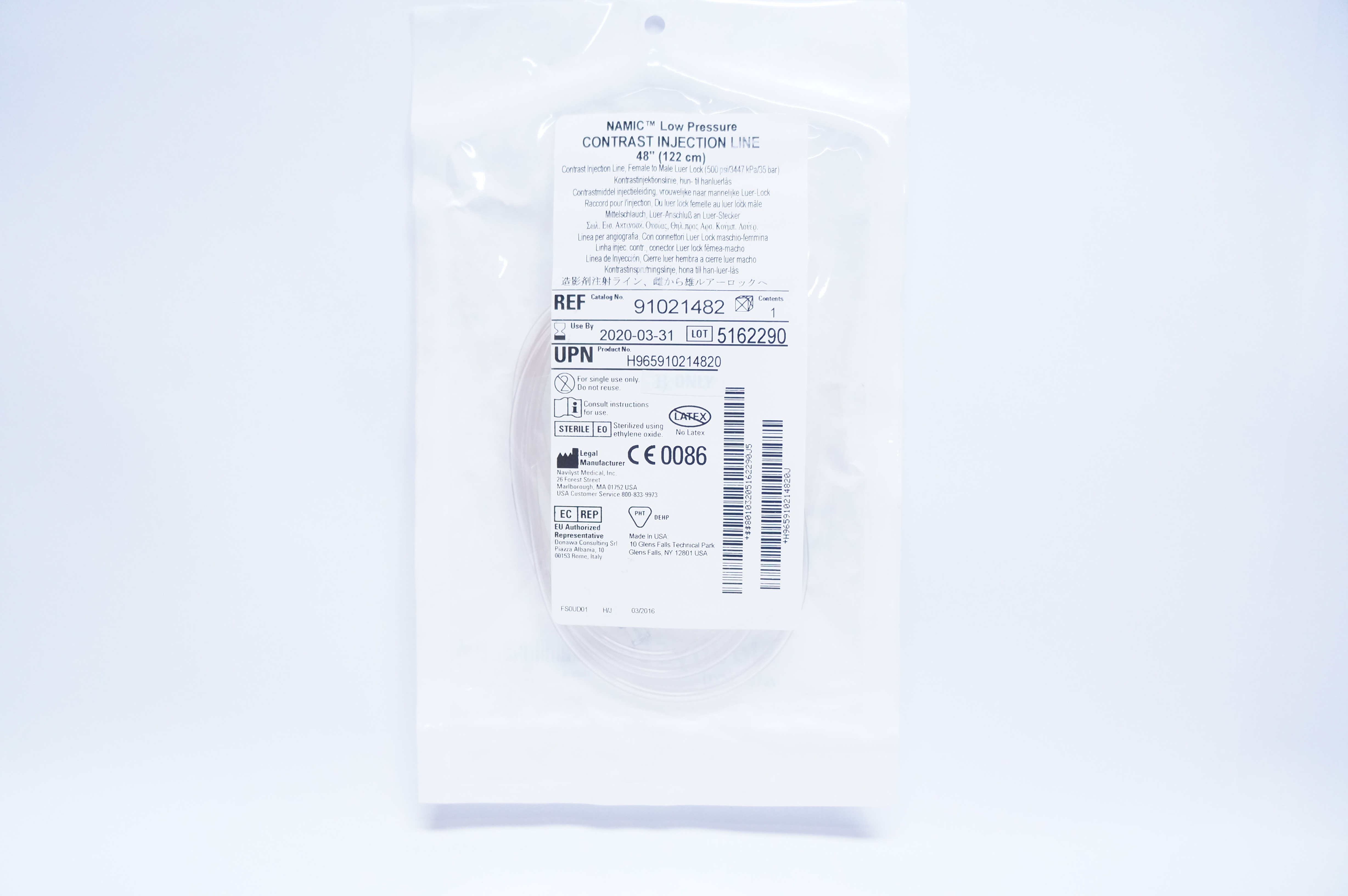 Navilyst Medical 91021482 NAMIC Low Pressure Contrast Injection Line