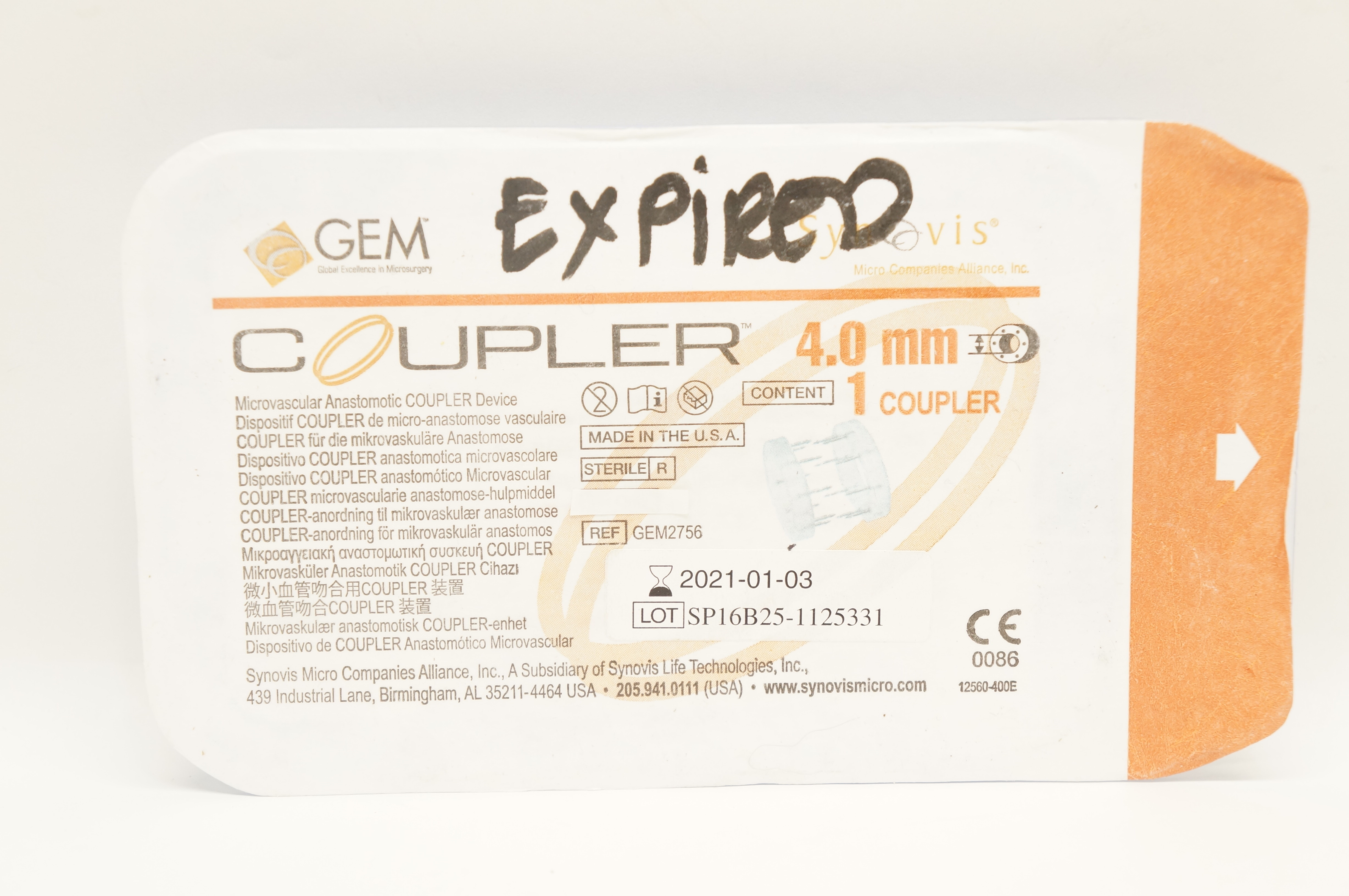 Synovis GEM2756 GEM Microvascular Anastomotic Coupler Device 4.0mm (x)