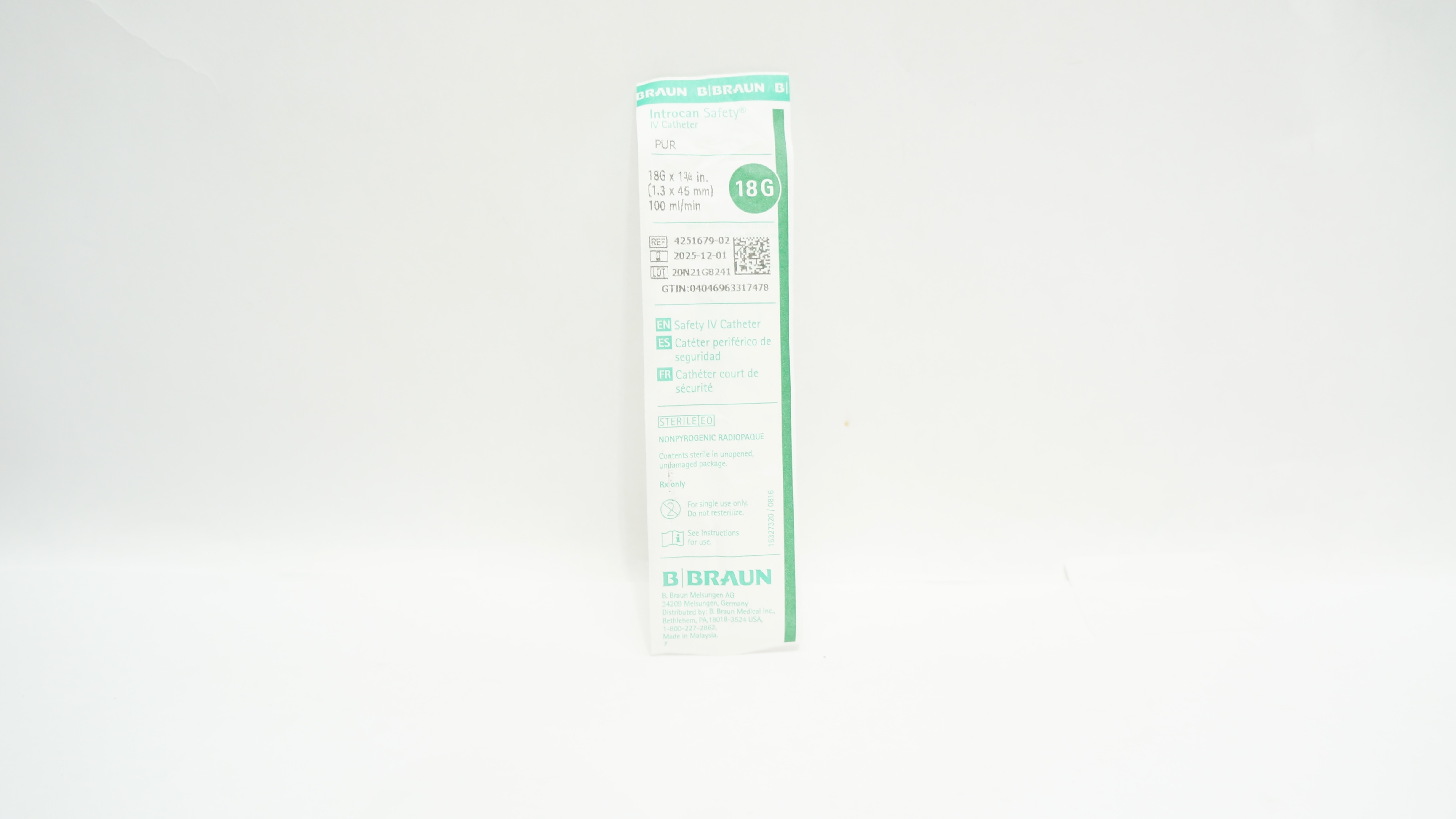Braun 4251679-02 Introcan Safety IV Cath. 18G x 1-3/4inch 100ml/min
