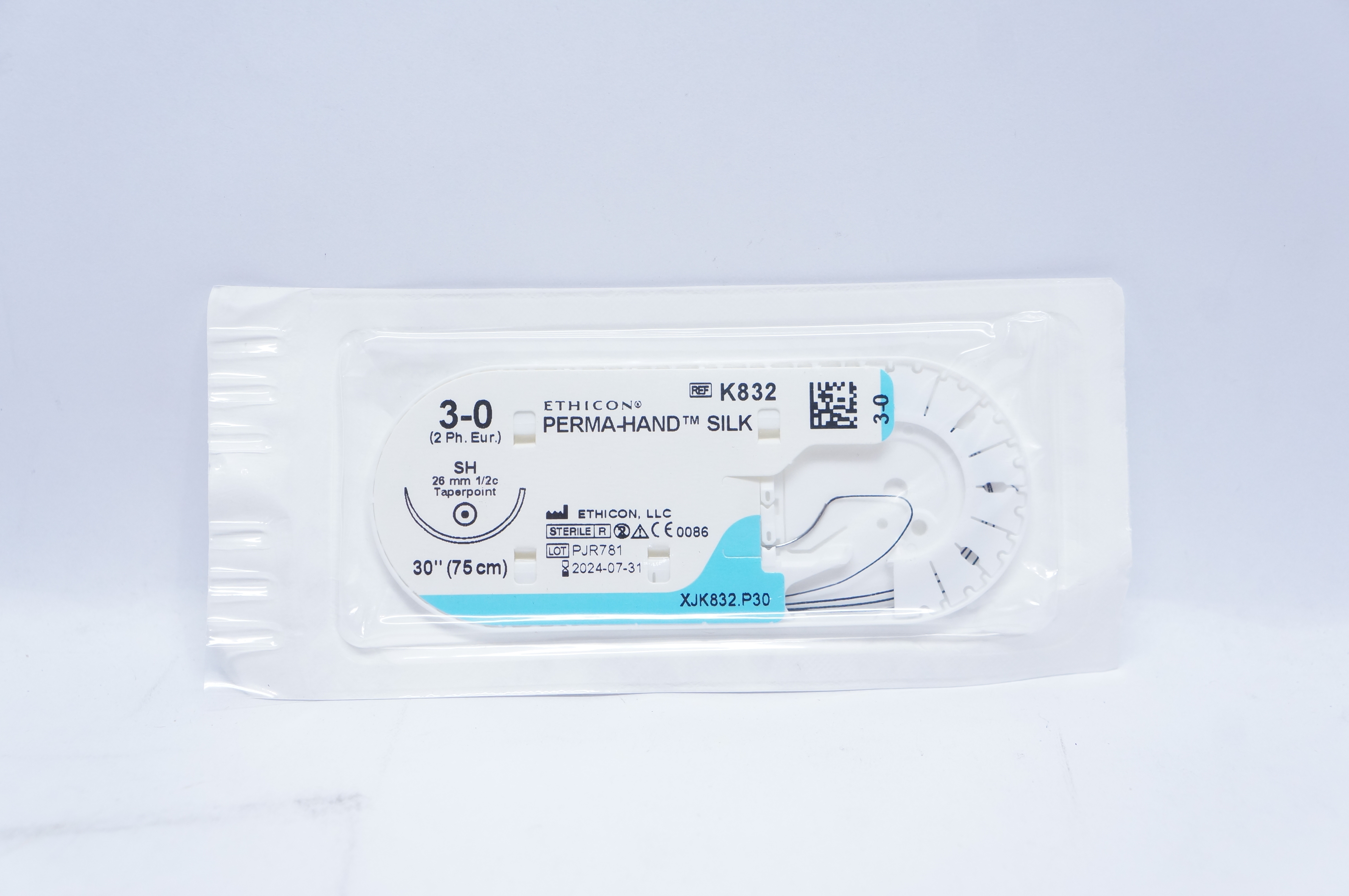 Ethicon K832 3-0 PERMA-HAND SILK, SH, 26mm 1/2c Taperpoint, 30inch