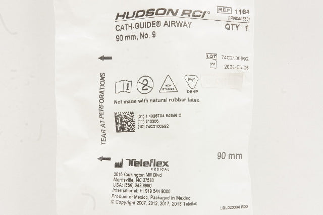 Teleflex 1164 Hudson RCI Cath-Guide Airway 90mm, No. 9