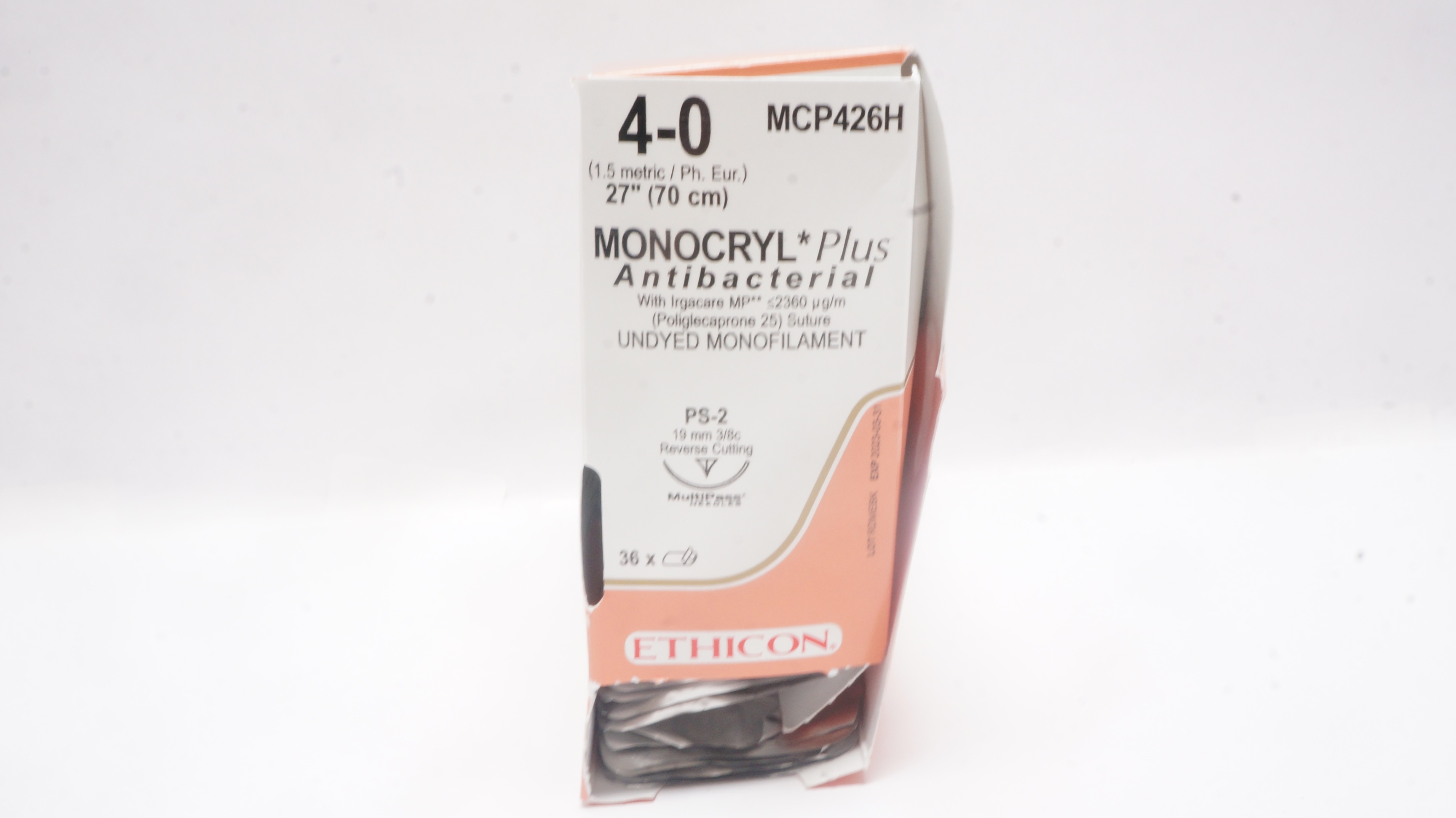 Ethicon MCP426H MONOCRYL 4-0 Plus, PS-2, 19mm 3/8c , 27inch (x) - Box of 32