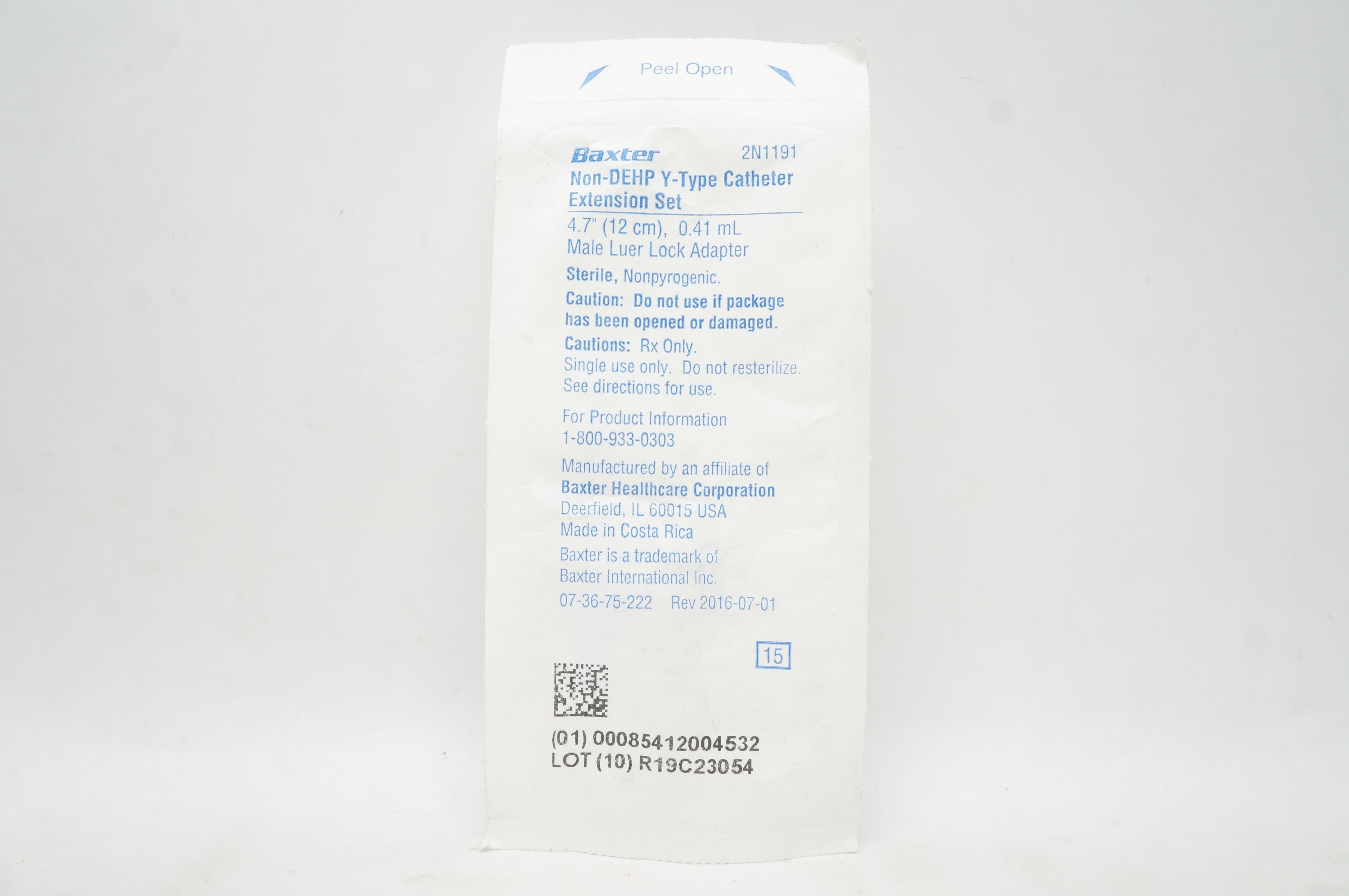 Baxter 2N1191 Non-DEHP Y-Type Cath. Extension Set 4.7 inch x 0.41 mL