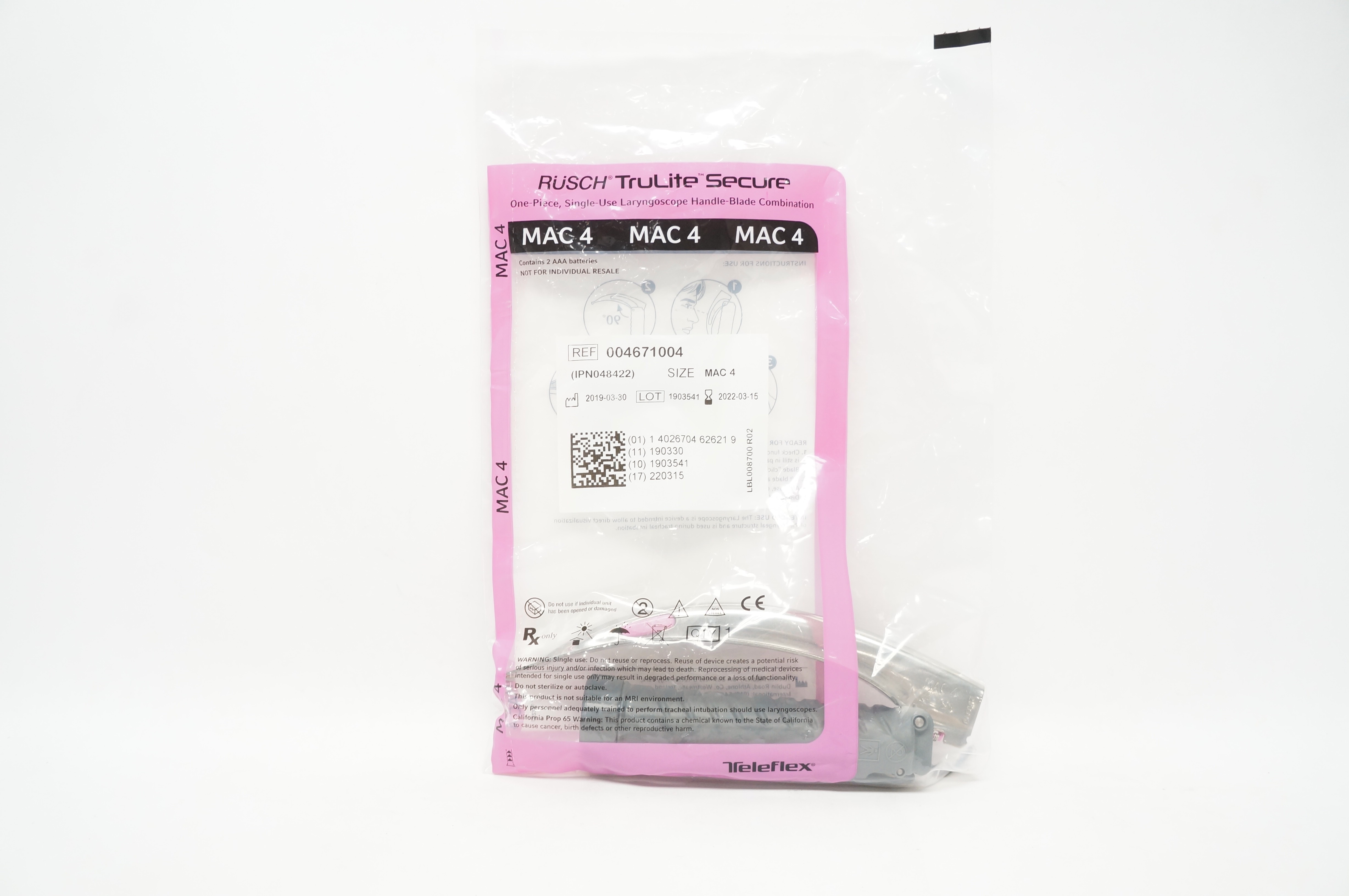Teleflex 004671004 TruLite Secure Laryngoscope Handle-Blade Combination MAC 4(x)