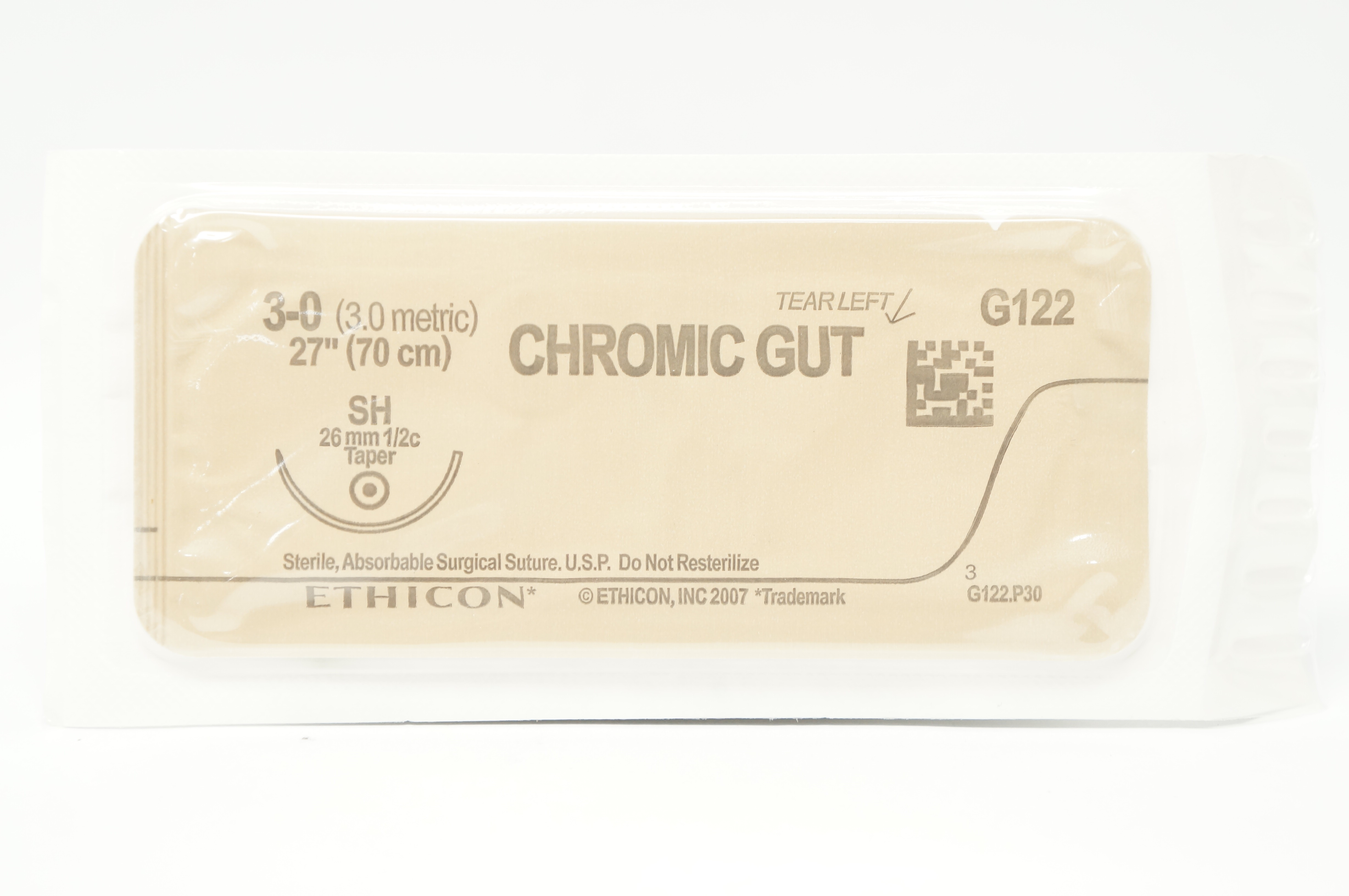 Ethicon G122 3-0 Chromic Gut SH 26mm 1/2c Taper, 27inch