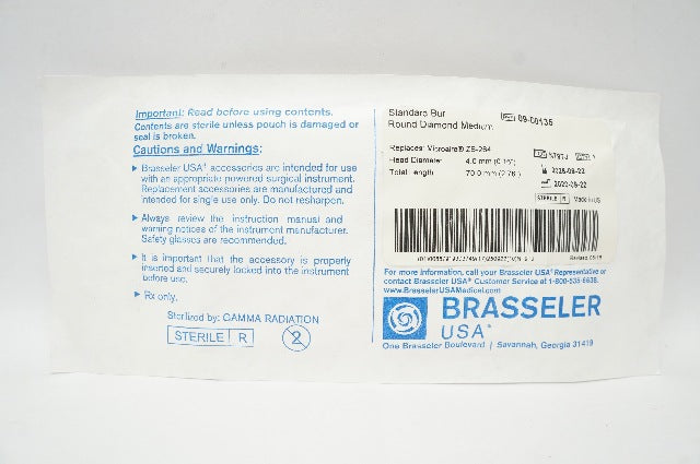Brasseler 09-D0135 Round Diamond Bur 4.0 mm x 70.0 mm