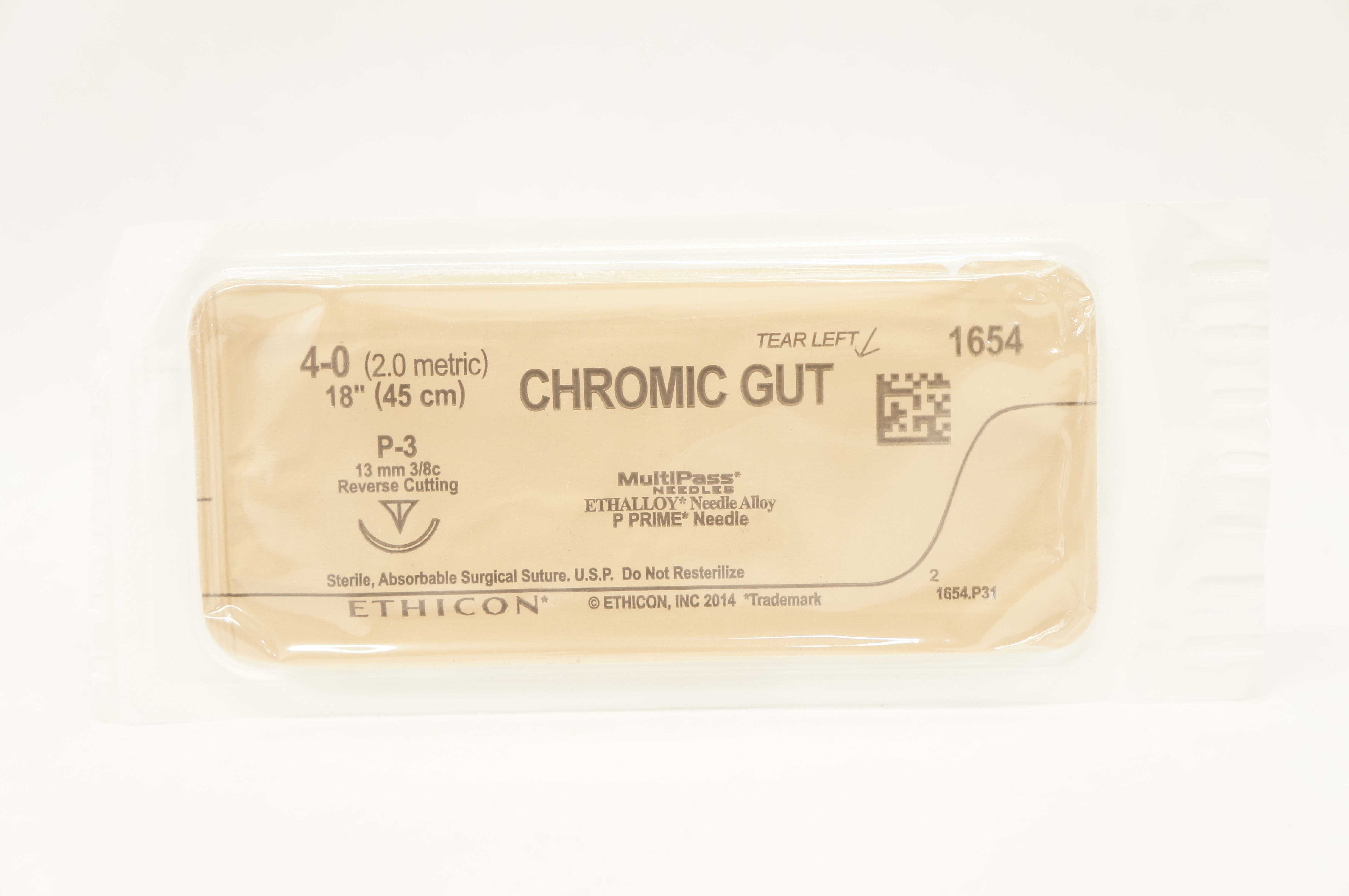 Ethicon 1654 4-0 CHROMIC GUT P-3 13mm 3/8 Reverse Cutting, 18inch