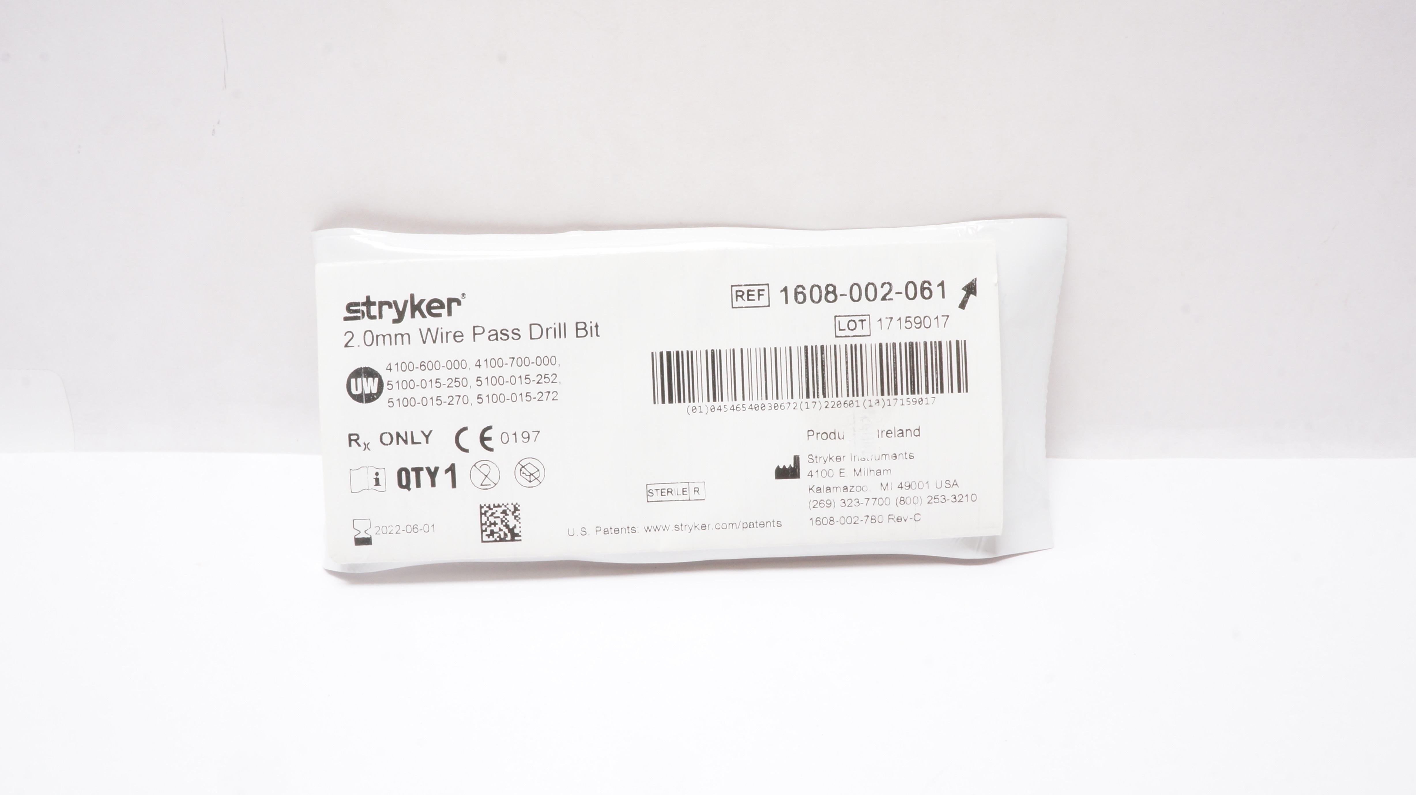 Stryker 1608002061 Wire Pass Drill Bit 2.0mm (x)