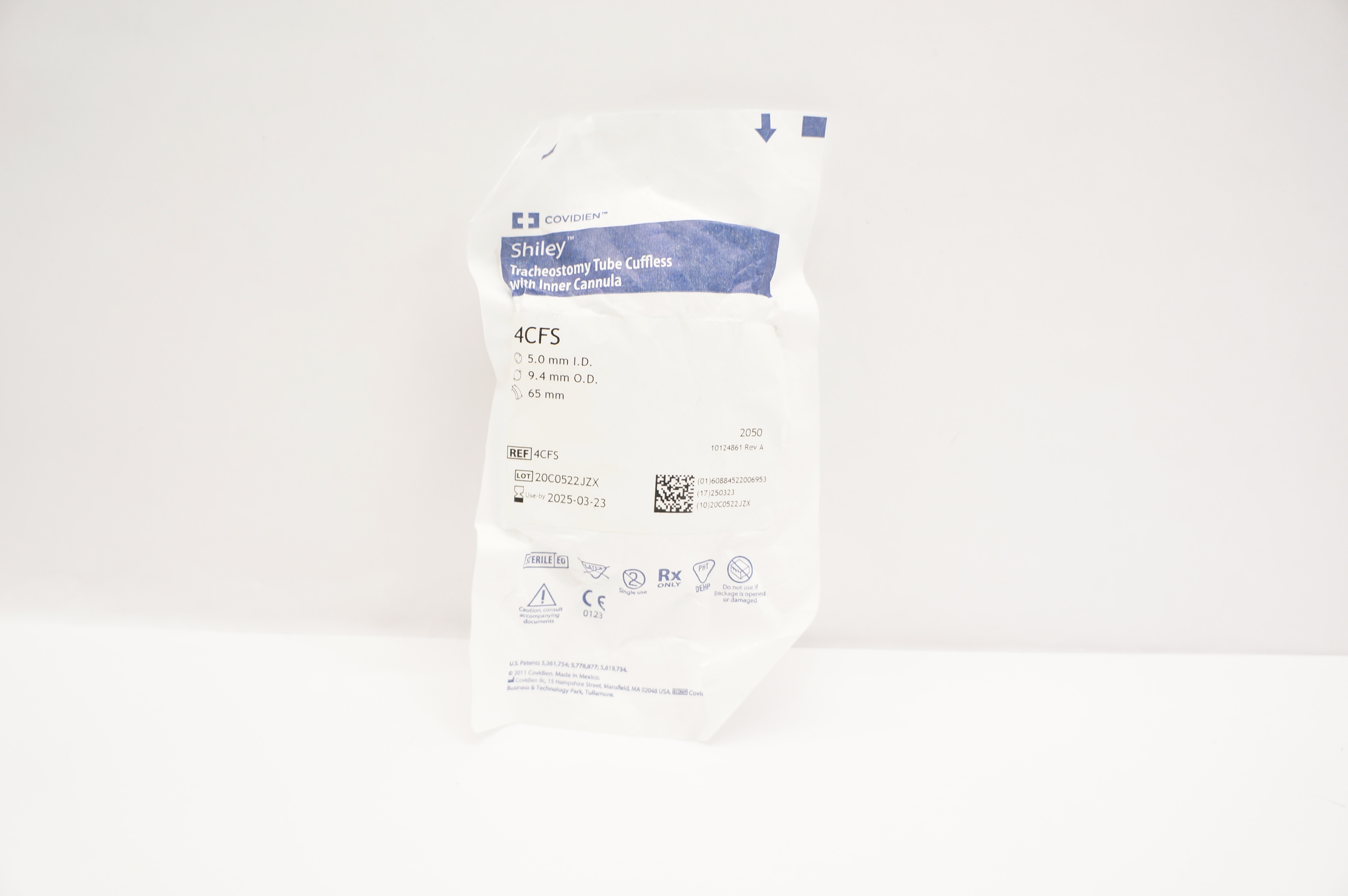 Covidien 4CFS Shiley Tracheostomy Tube Cuffless 5.0mm ID x 9.4mm OD x 65mm