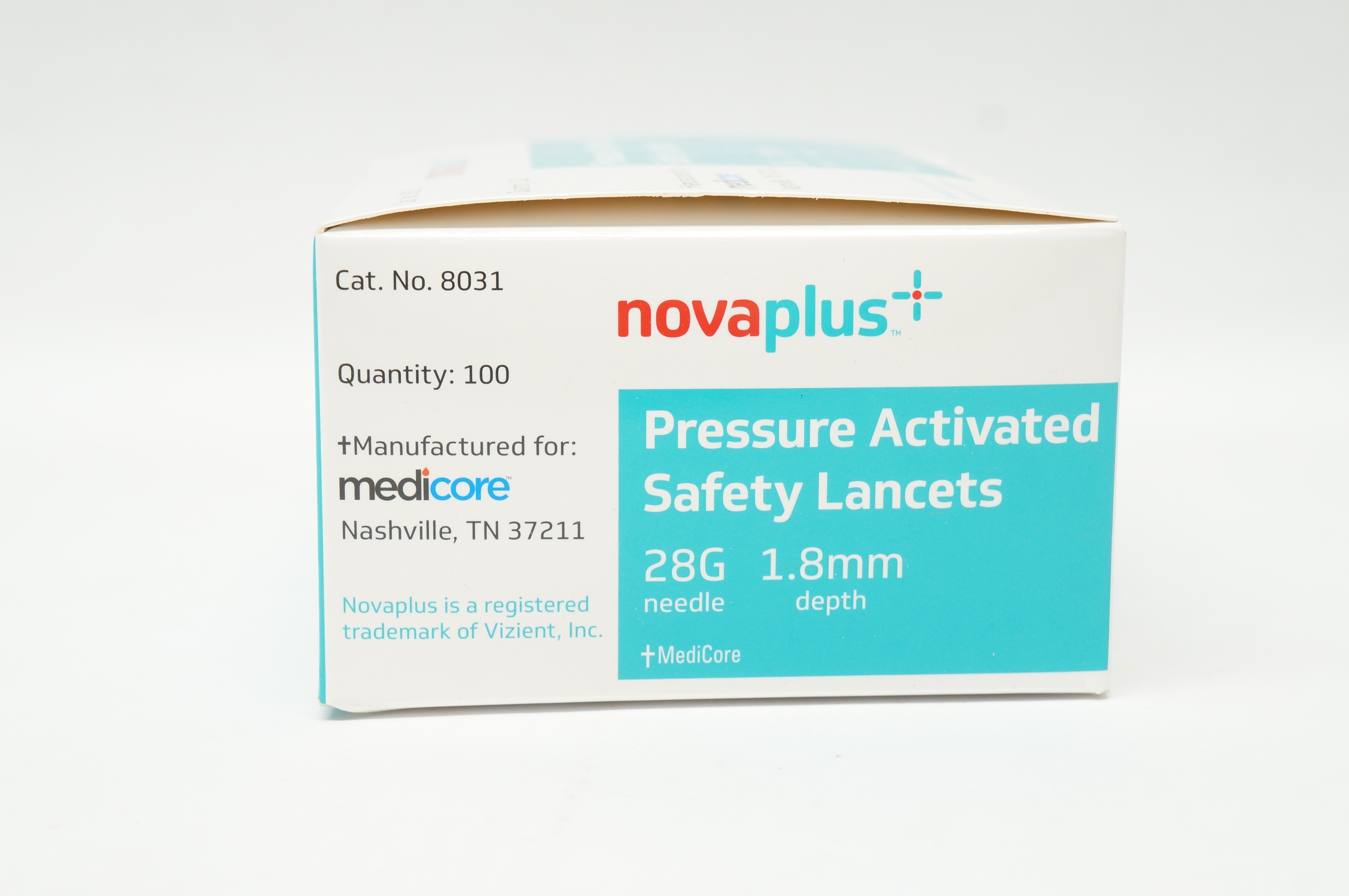 MediCore 8031 NovaPlus Pressure Activated Safety Lancets 28G x 1.8mm -Box of 100