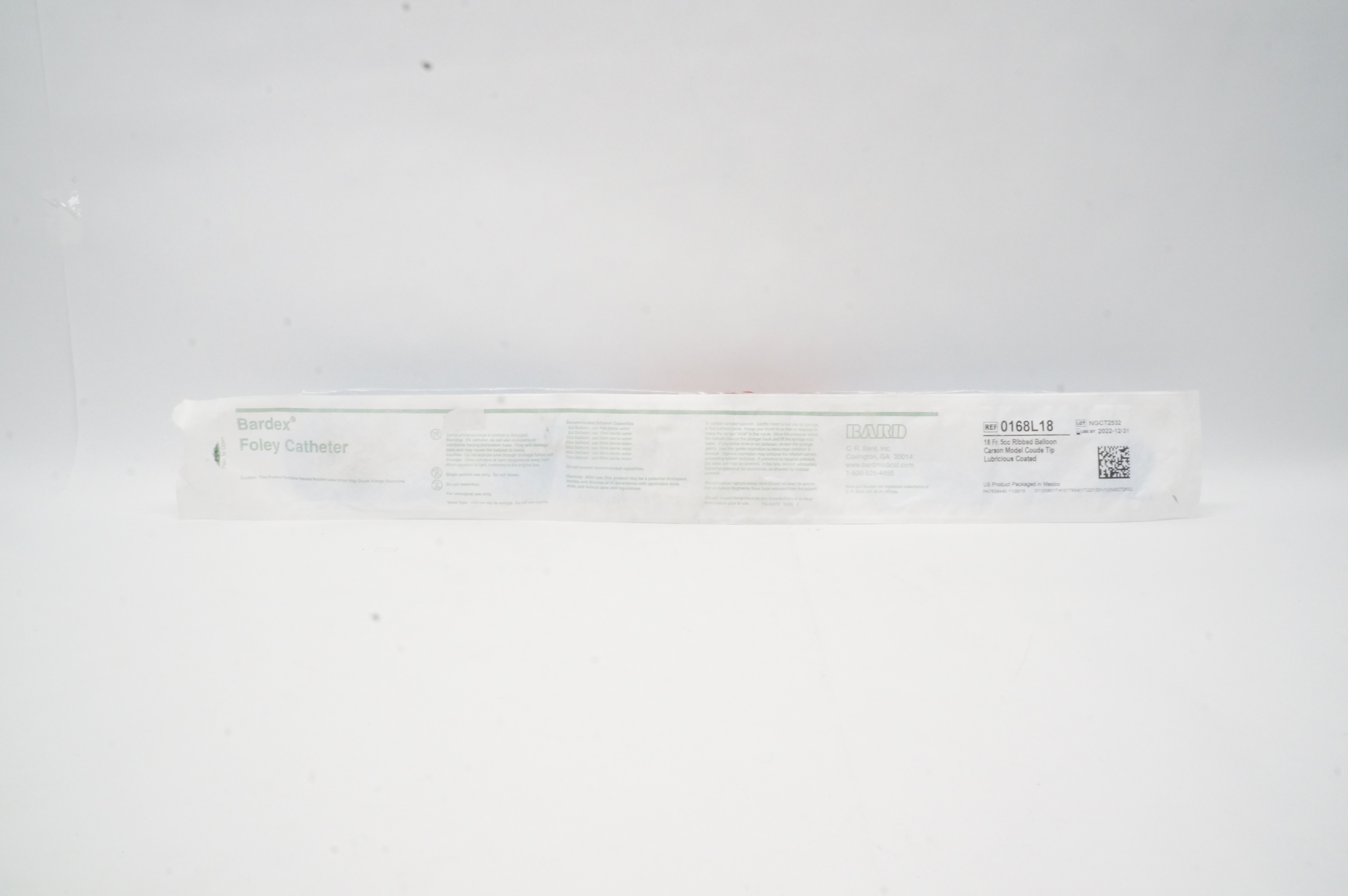 Bard 0168L18 Bardex Foley Cath. 18 Fr. 5cc Ribbed Balloon Carson Model Coude Tip