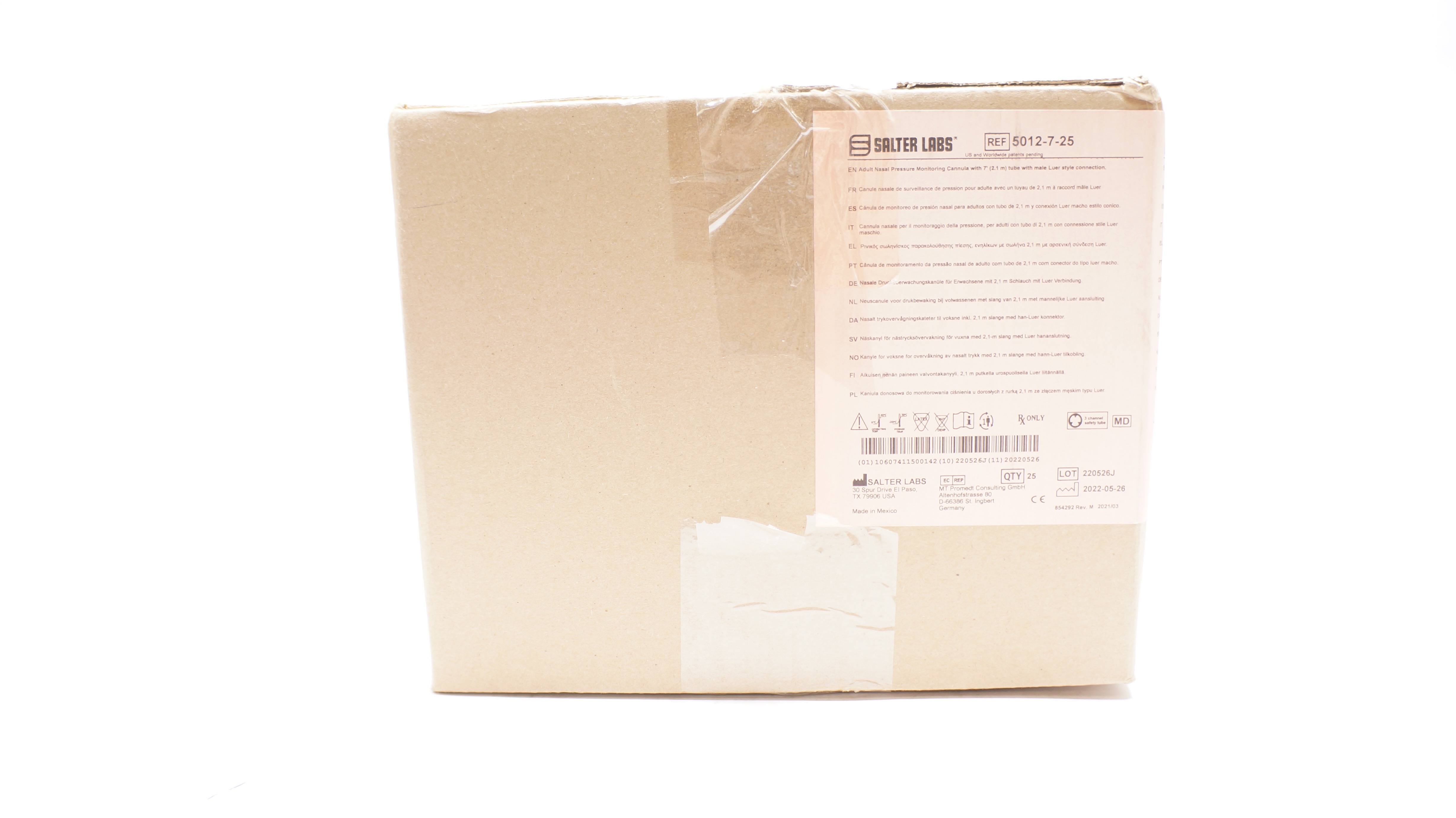 Salter Labs 5012725 Adult Nasal Pressure Monitoring Cannula Case of 25