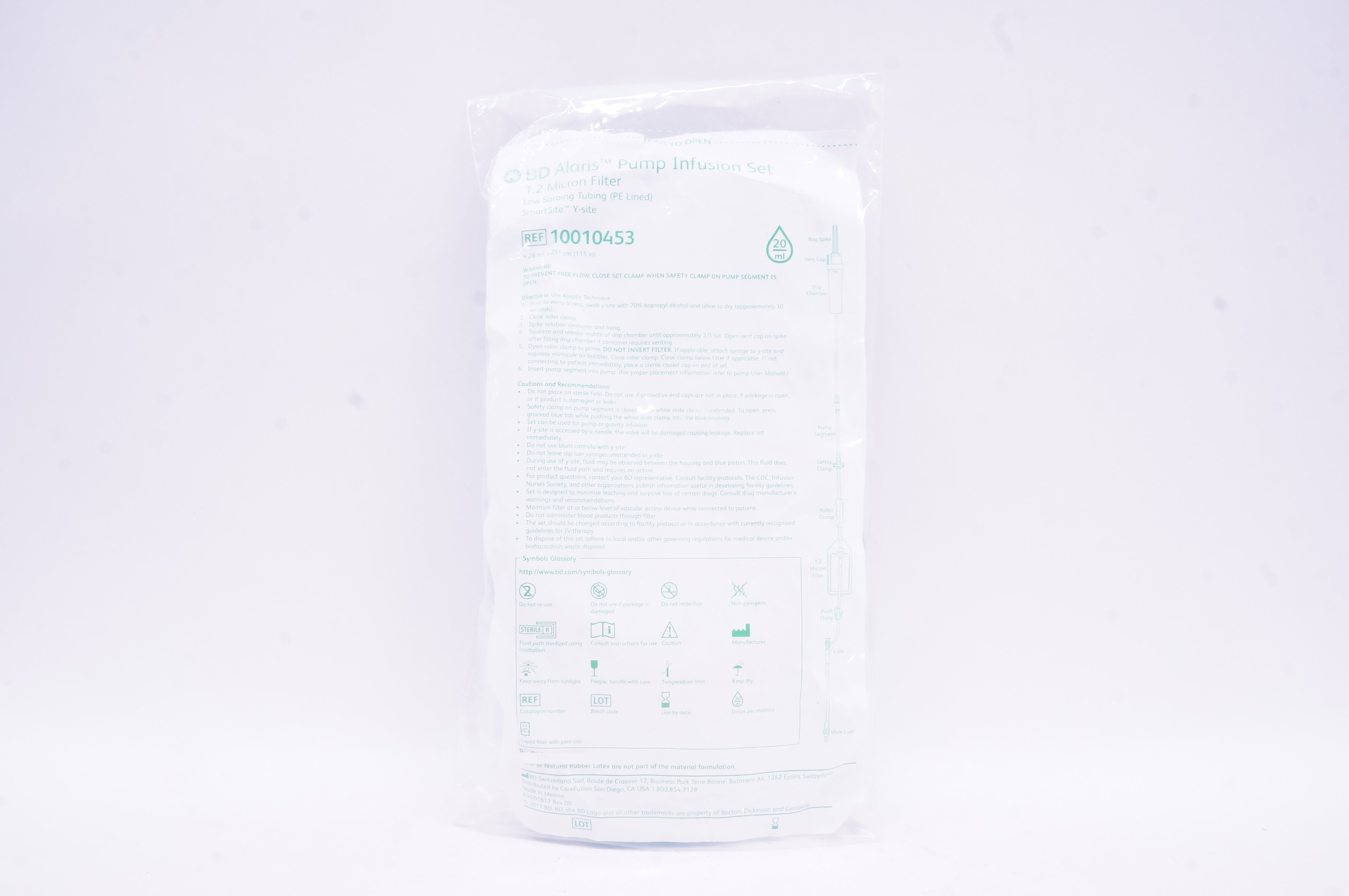 BD 10010453 Alaris Pump Infusion Set 1.2 Micron Filter 115 inch x 20ml