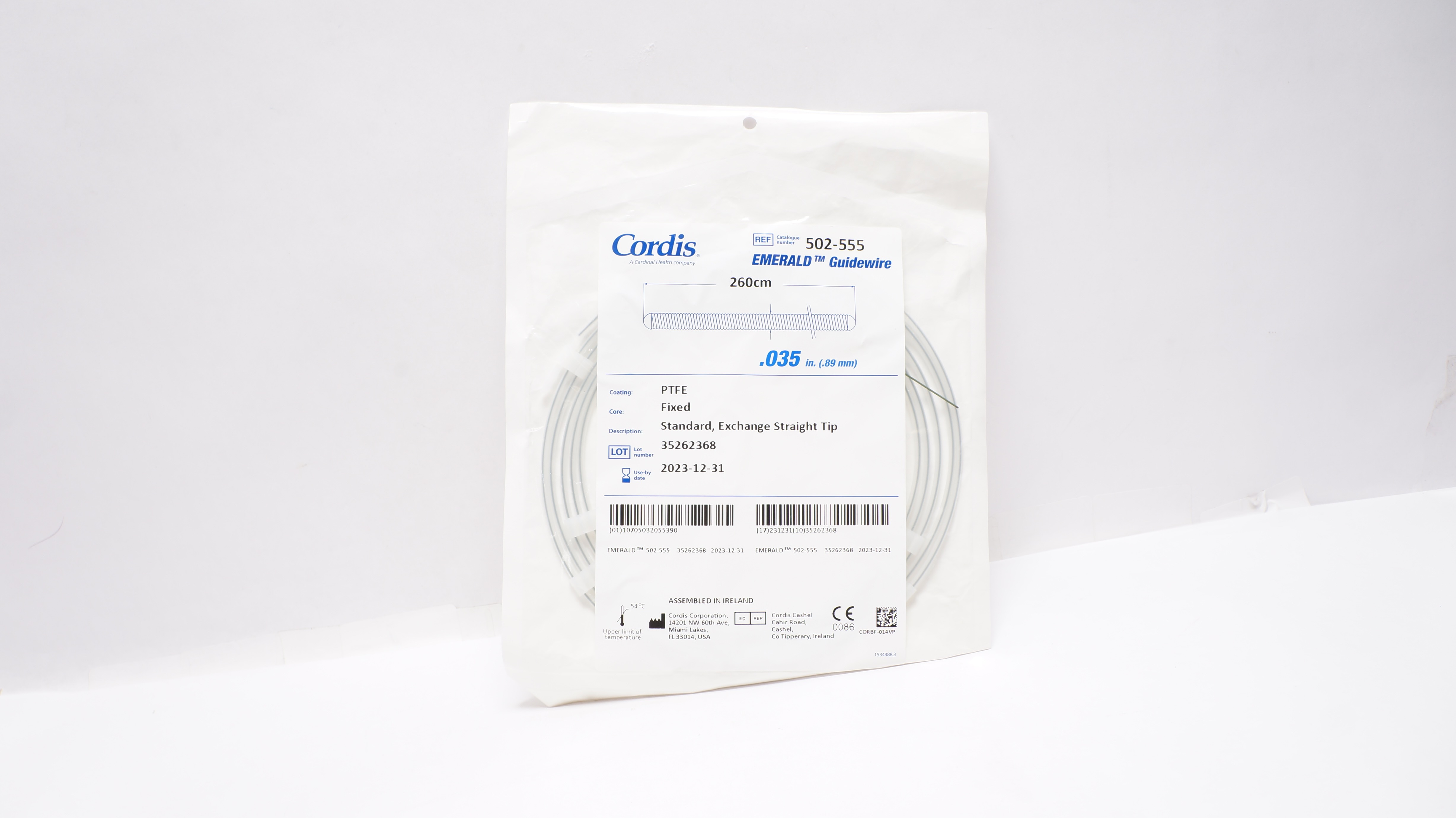 Cordis 502555 Emerald Guidewire Exchange Straight Tip .035inch x 260cm (x)