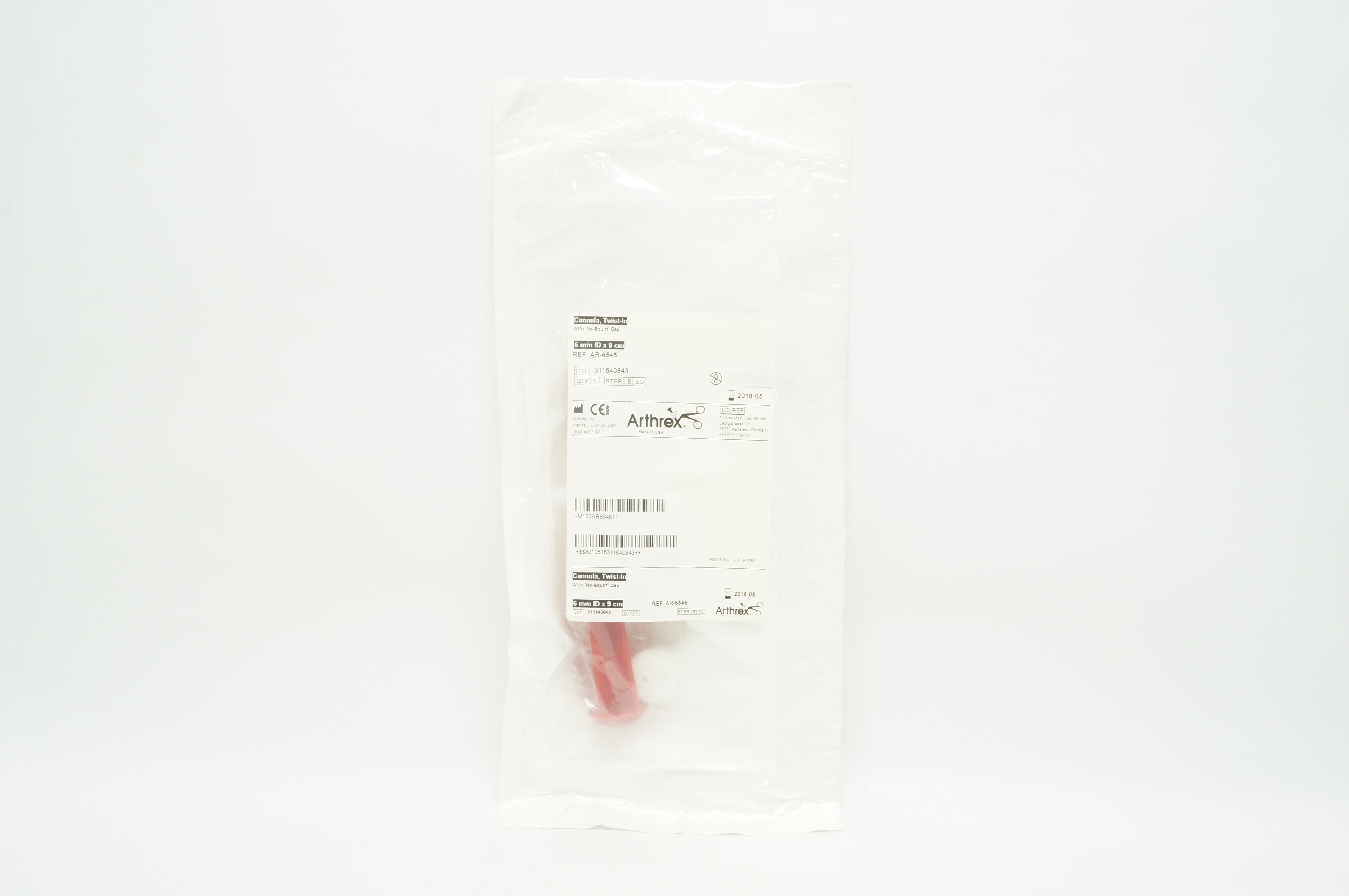 Arthrex AR-6545 Twist-In Cannula with Cap 6mm I.D. x 9cm (x)