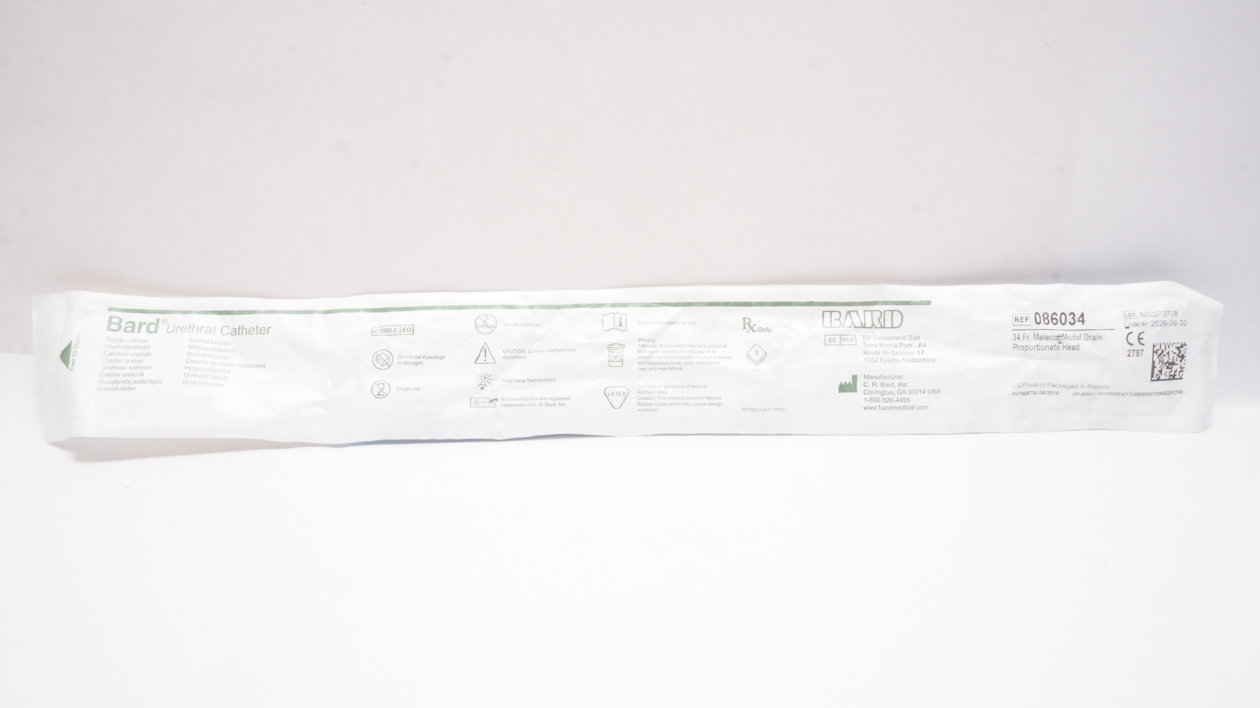 Bard 086034 Urological Cath. Malecot Model Drain Proportionate Head, 34Fr