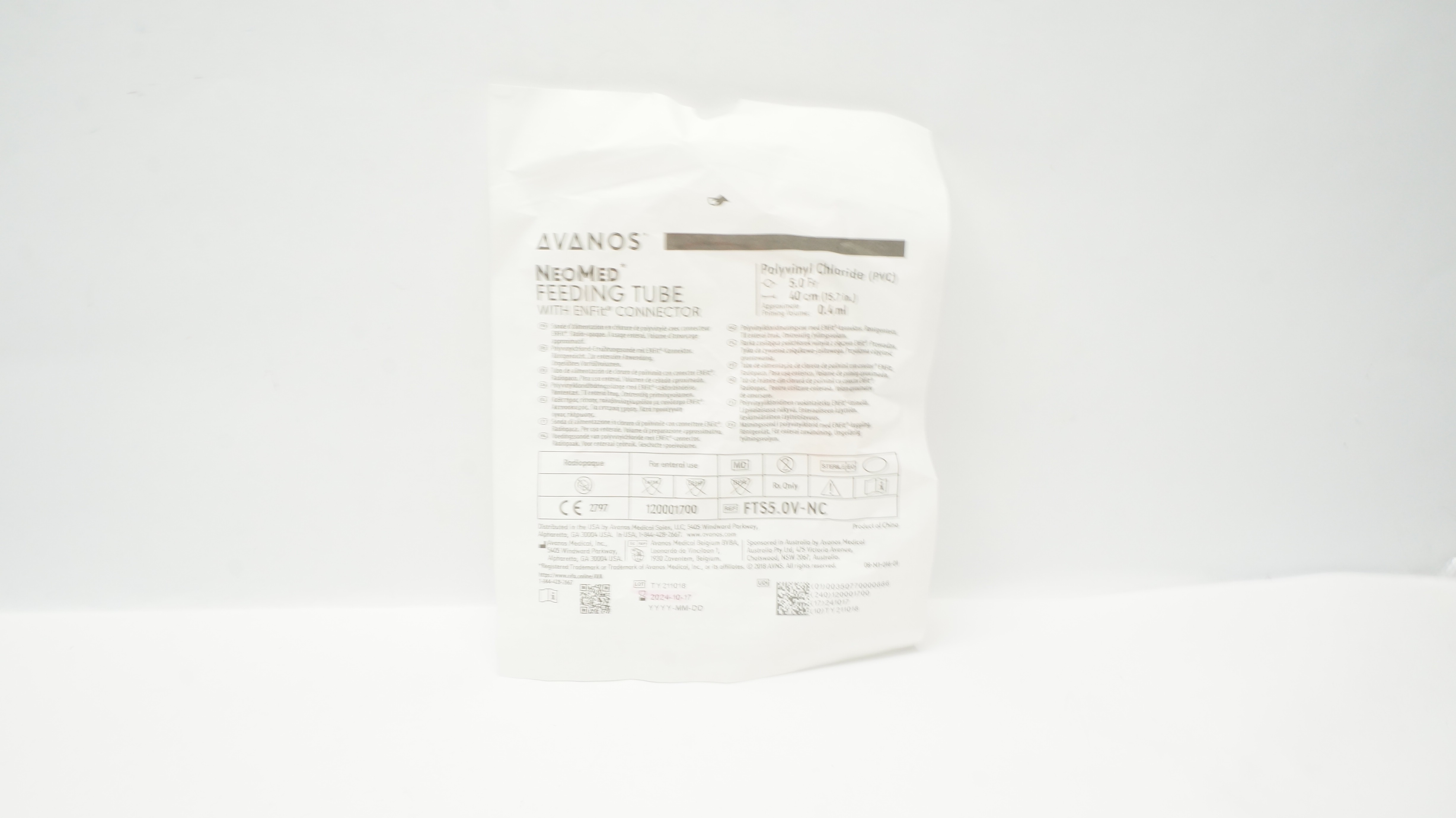 Avanos FTS5.0V-NC NeoMed Feeding Tube 5.0Fr x 40cm Prim. Vol 0.4mL  (x)