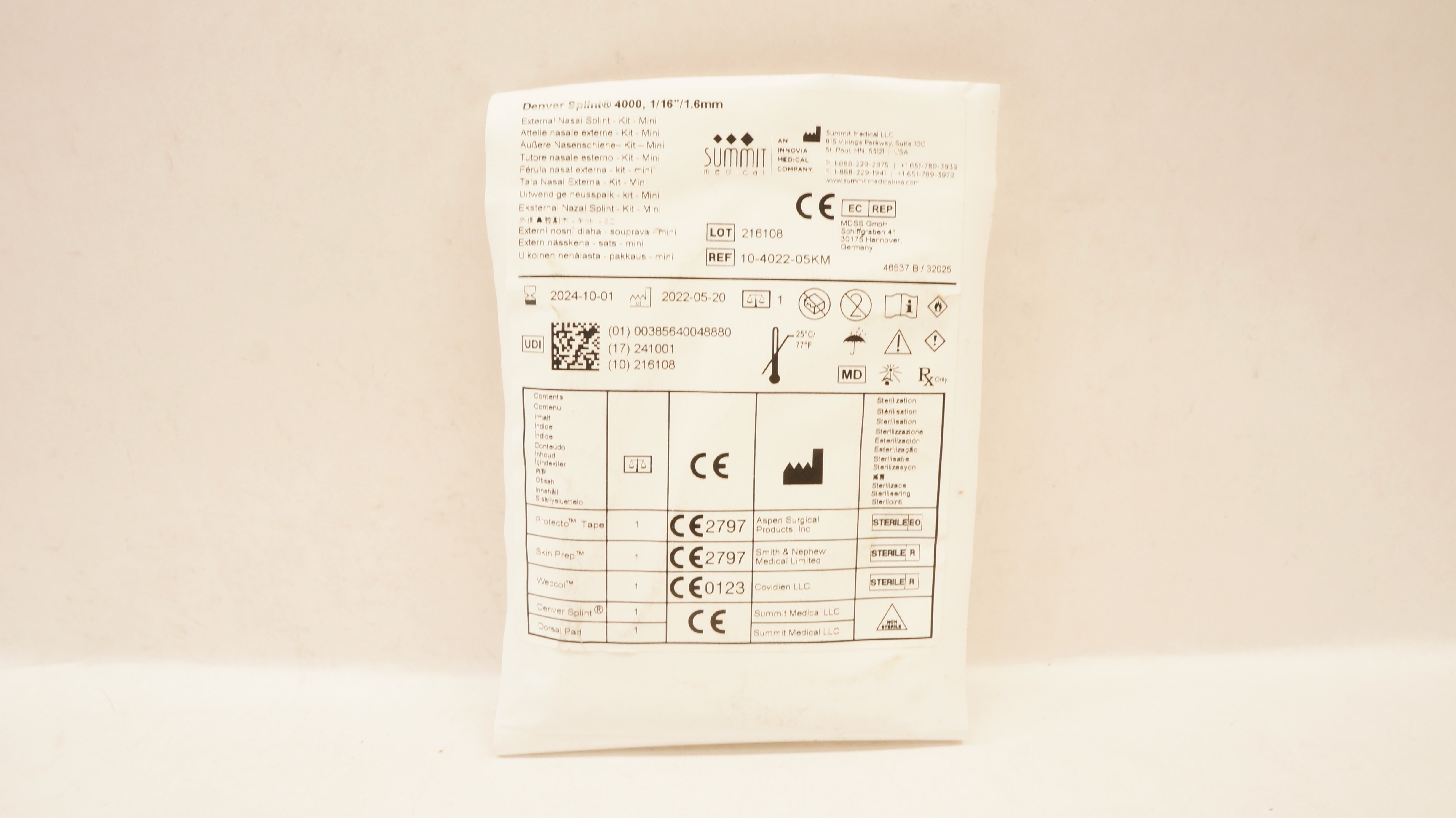 Summit Medical 10-4022-05KM Denver Splint 4000, External Nasal Splint Mini Kit