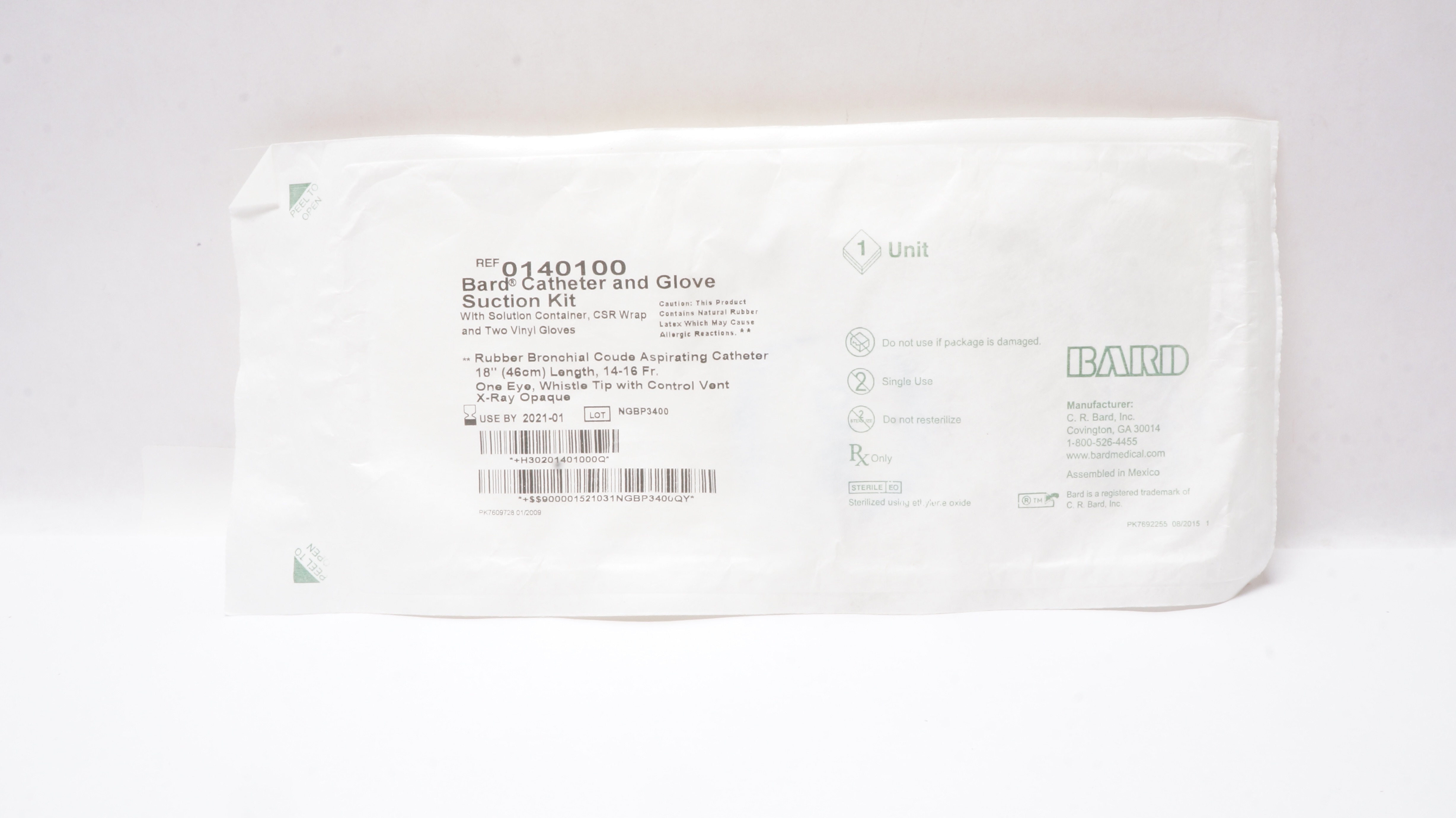 Bard 0140100 Bronchial Cath. And Glove Suction Kit 18inch Length 14-16Fr. (x)