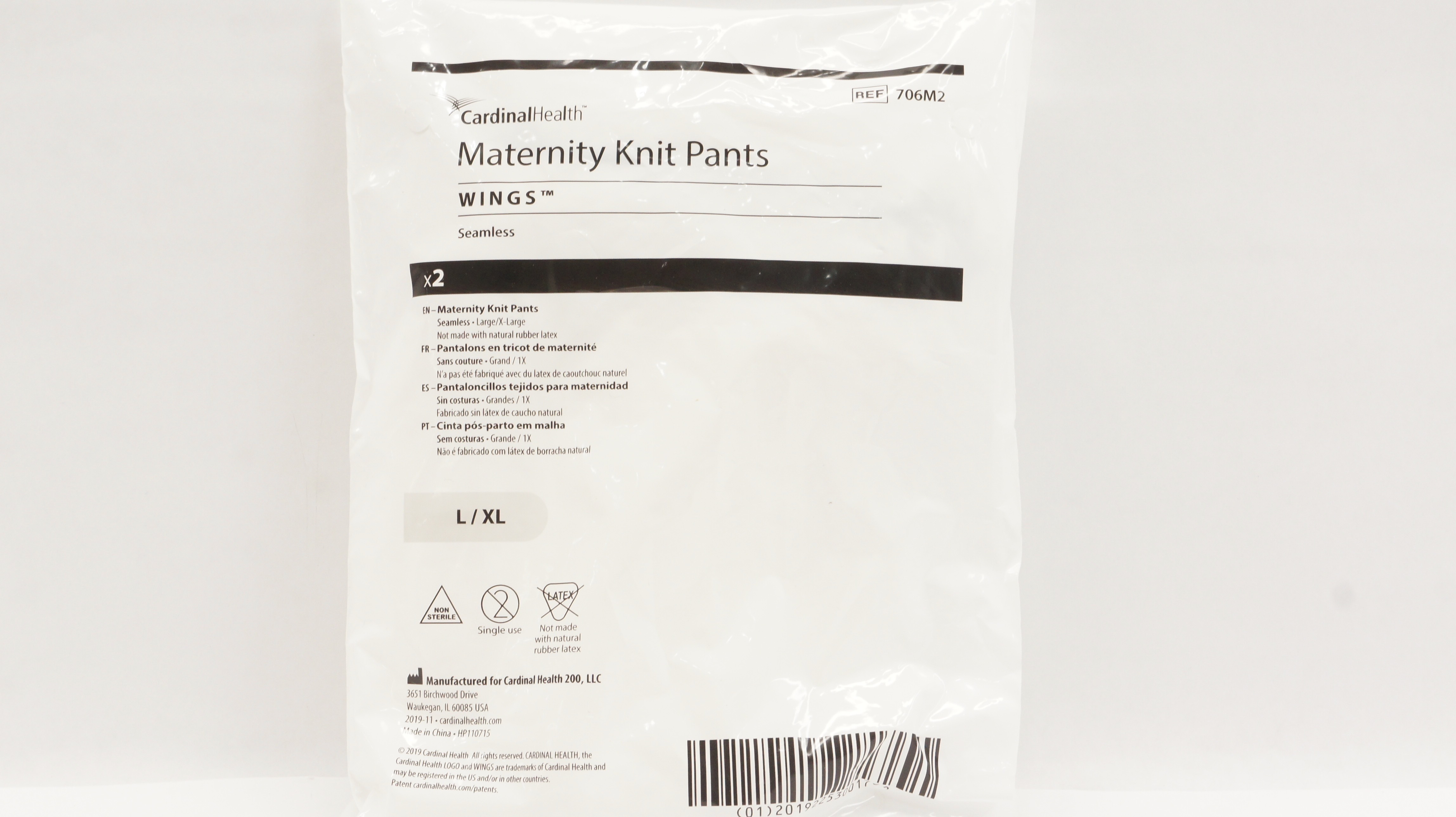 Cardinal Health 706M2 Wings Maternity Knit Pants L/XL - Pack of 2