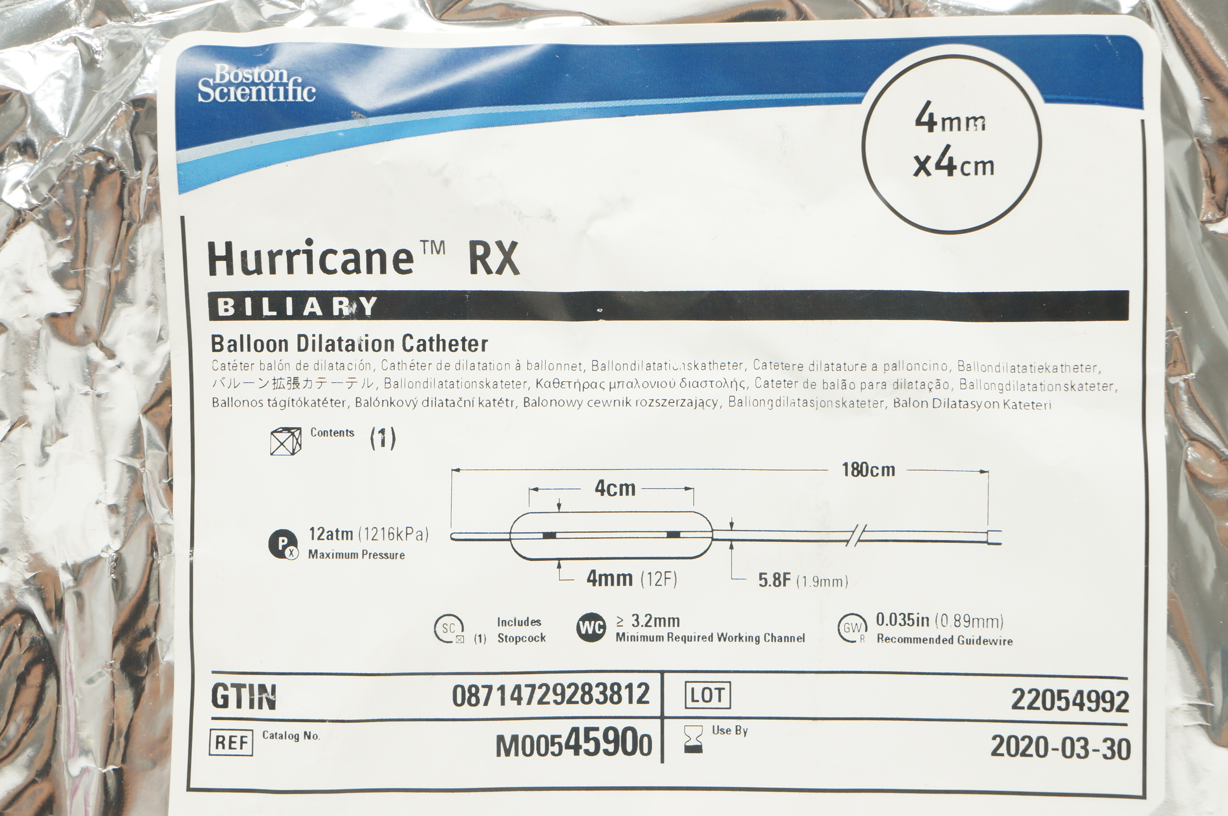 Boston Scientific 4590 Hurricane RX Balloon Dilatation Cath. 4mm x