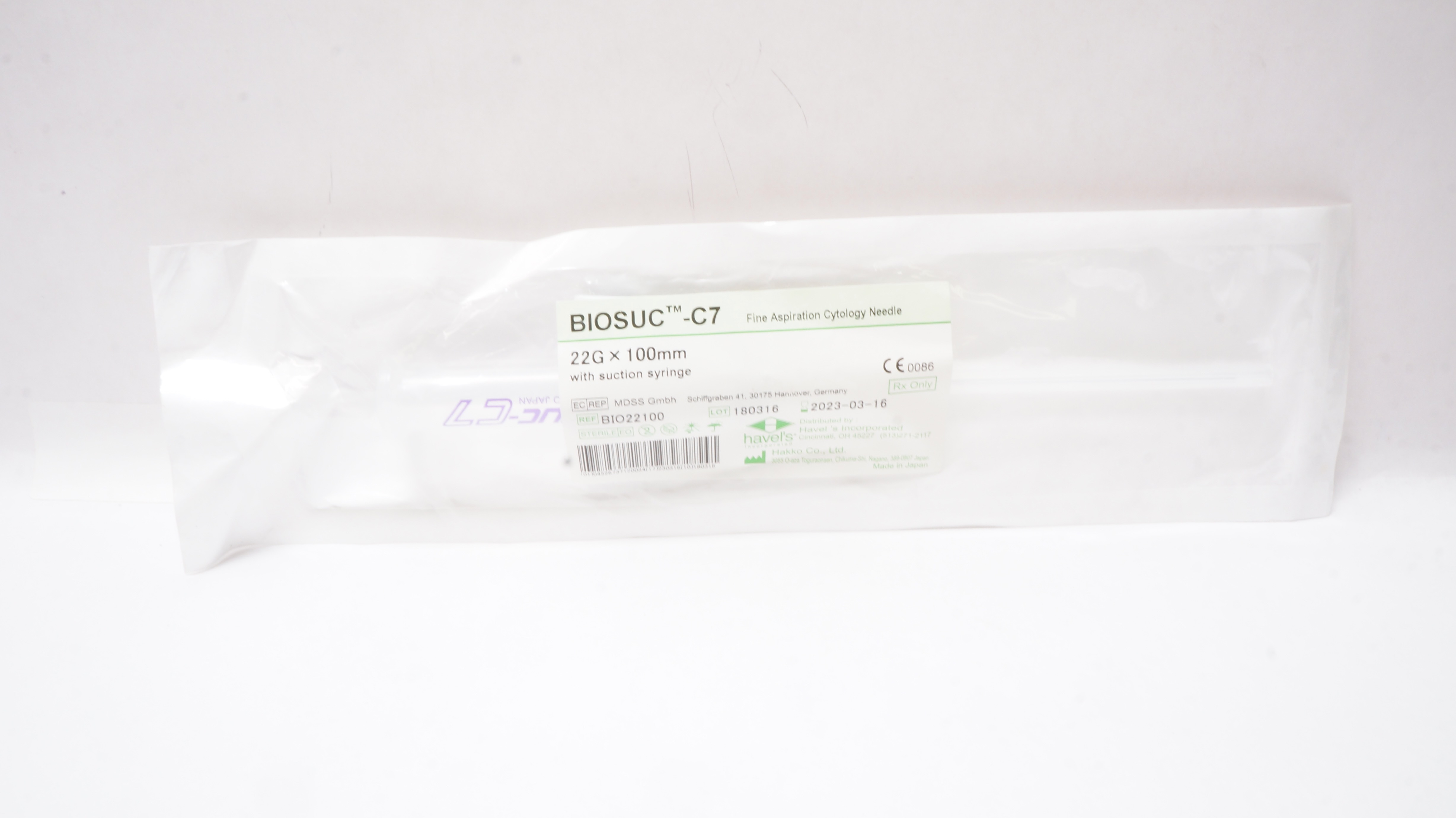 Havels BIO22100 BIOSUC-C7 Fine Aspiration Cytology Ndle. 22G x 100mm (x)