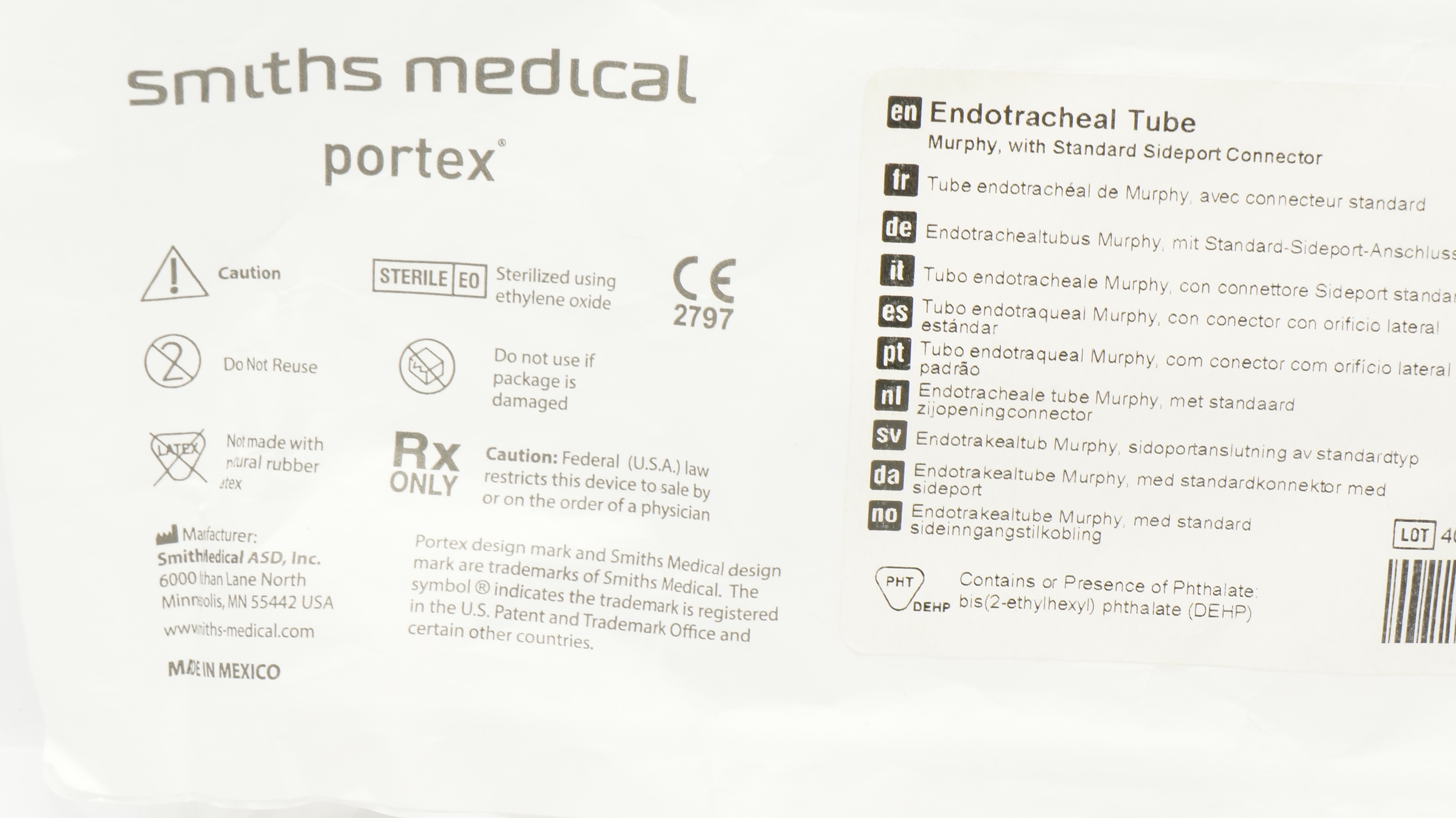 Smiths Medical H4026S Portex Endotracheal Tube 5.0mm ID x 6.9 mm OD(x)