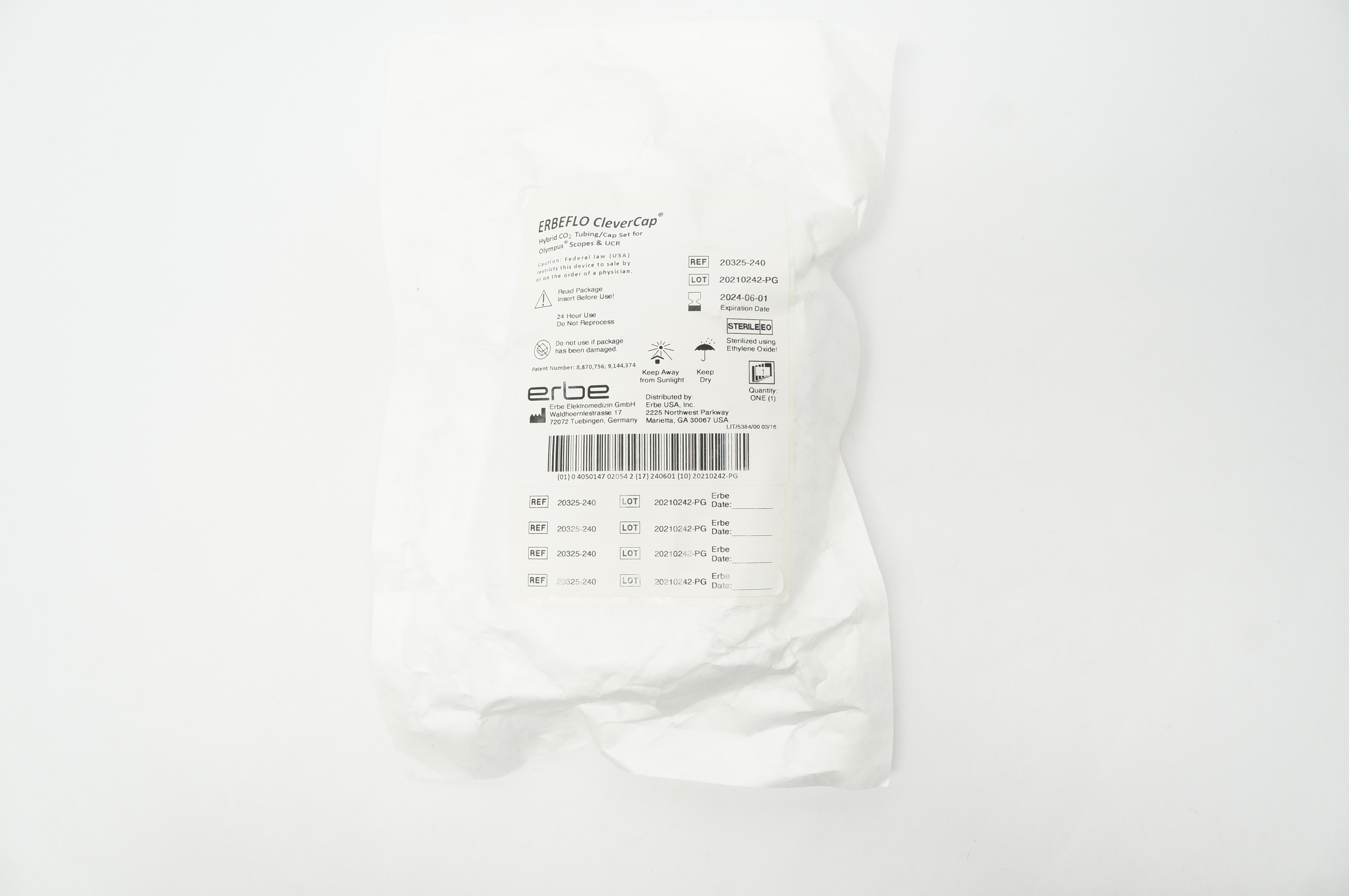 Erbe 20325-240 Erbeflo CleverCap Hybrid CO2 Tubing/Cap Set