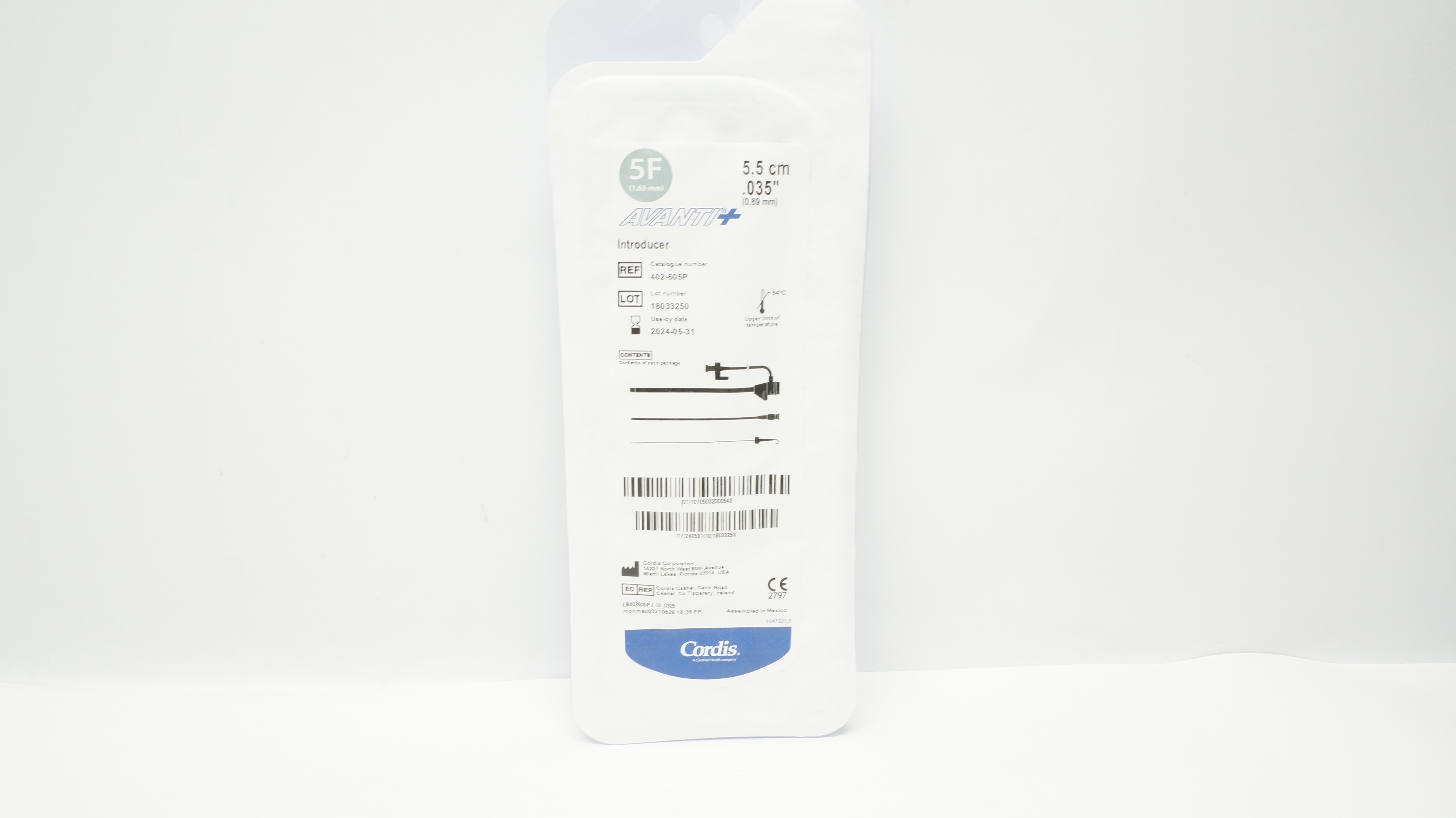 Cordis 402-605P Avanti+ Introducers 5F x 5.5cm x .035inch (x)