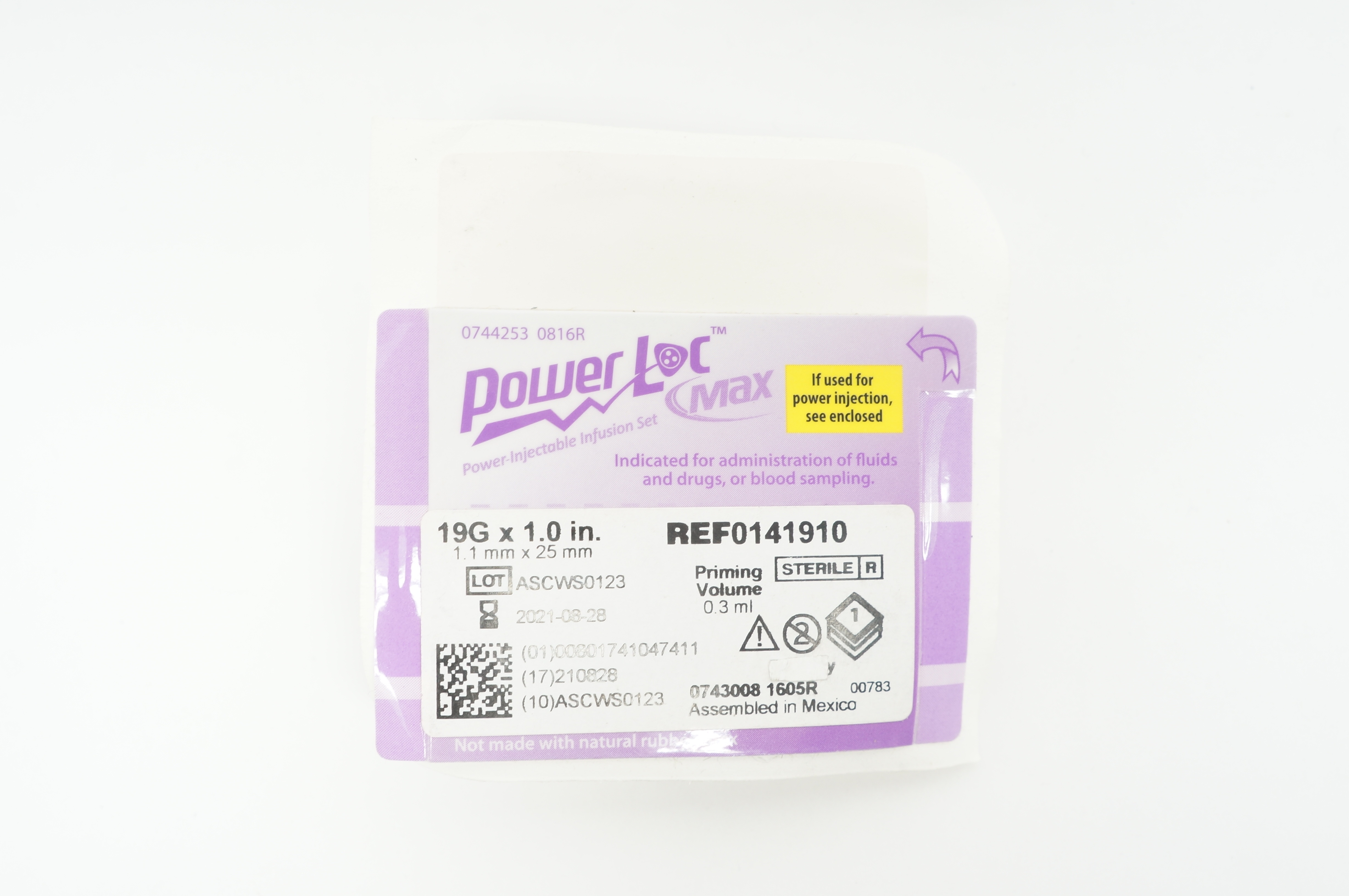 Power Infusion Module Bard 0141910 Power Loc Max Power Injectable Infusion Set 19G x 1.0in
