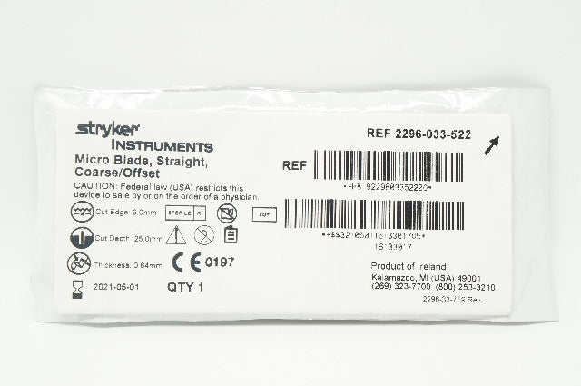 Stryker 2296-033-522 Micro Blade, Straight, Coarse / Offset 9 x 25 x 0.64mm (x)