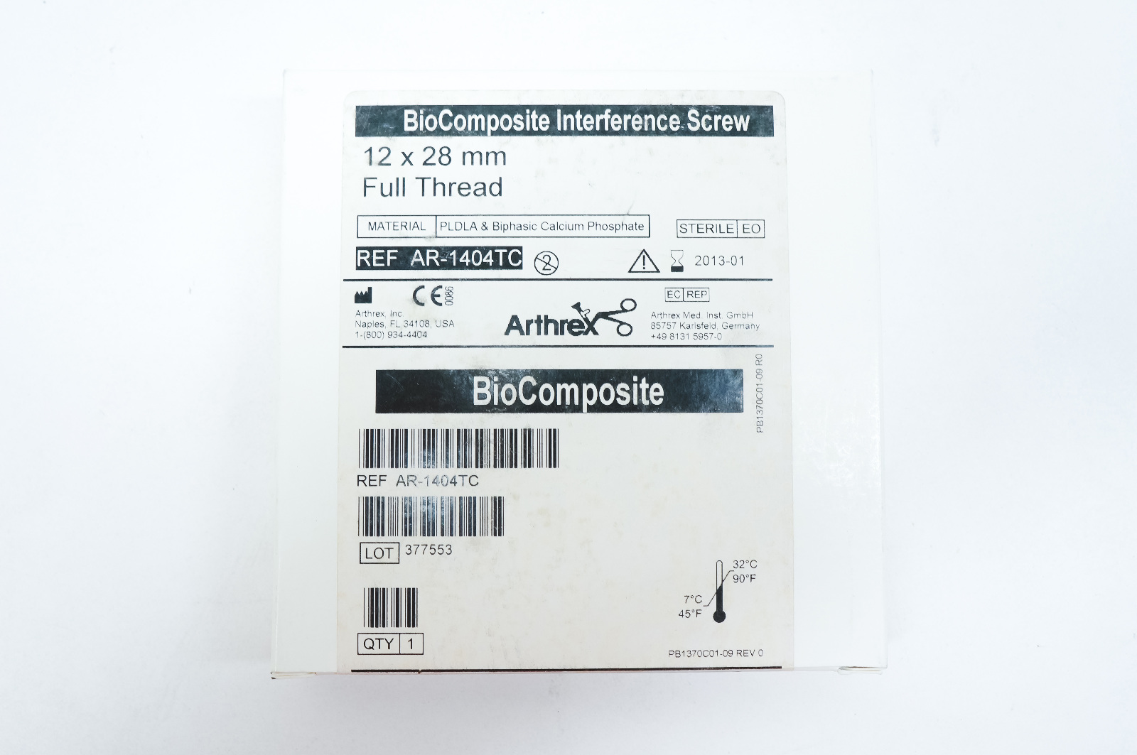 Arthrex AR-1404TC BioComposite Interference Screw 12 x 28mm Full Thread (x)
